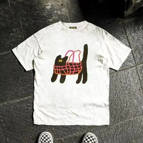 Japanese Brand × Vintage White washed retro fun cat print t-shirt Size US M / EU 48-50 / 2 - 3 Thumbnail