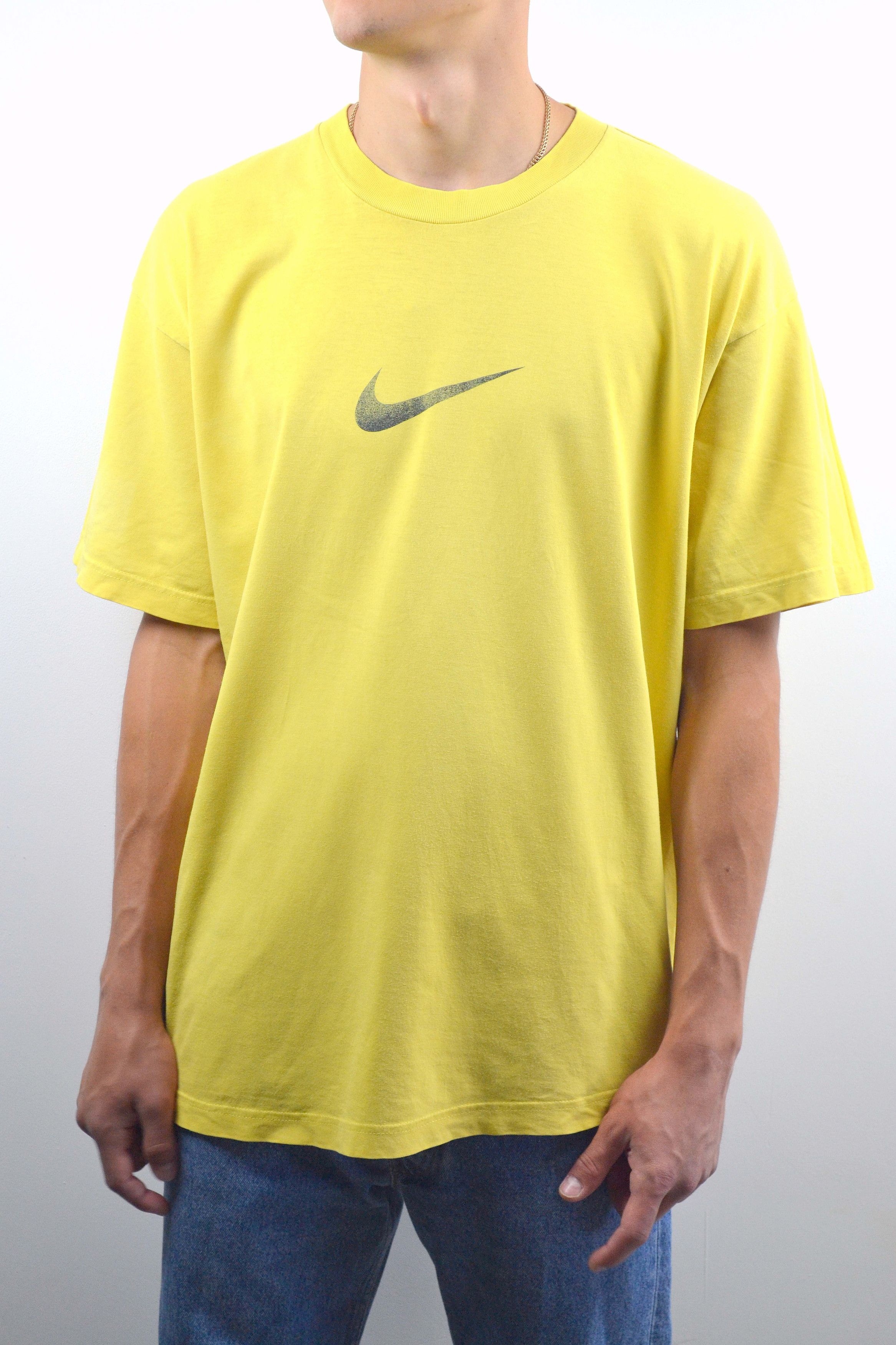 Nike 90s Vintage Nike Big Logo Mid Swoosh Yellow T-Shirt Size US L / EU 52-54 / 3 - 1 Thumbnail