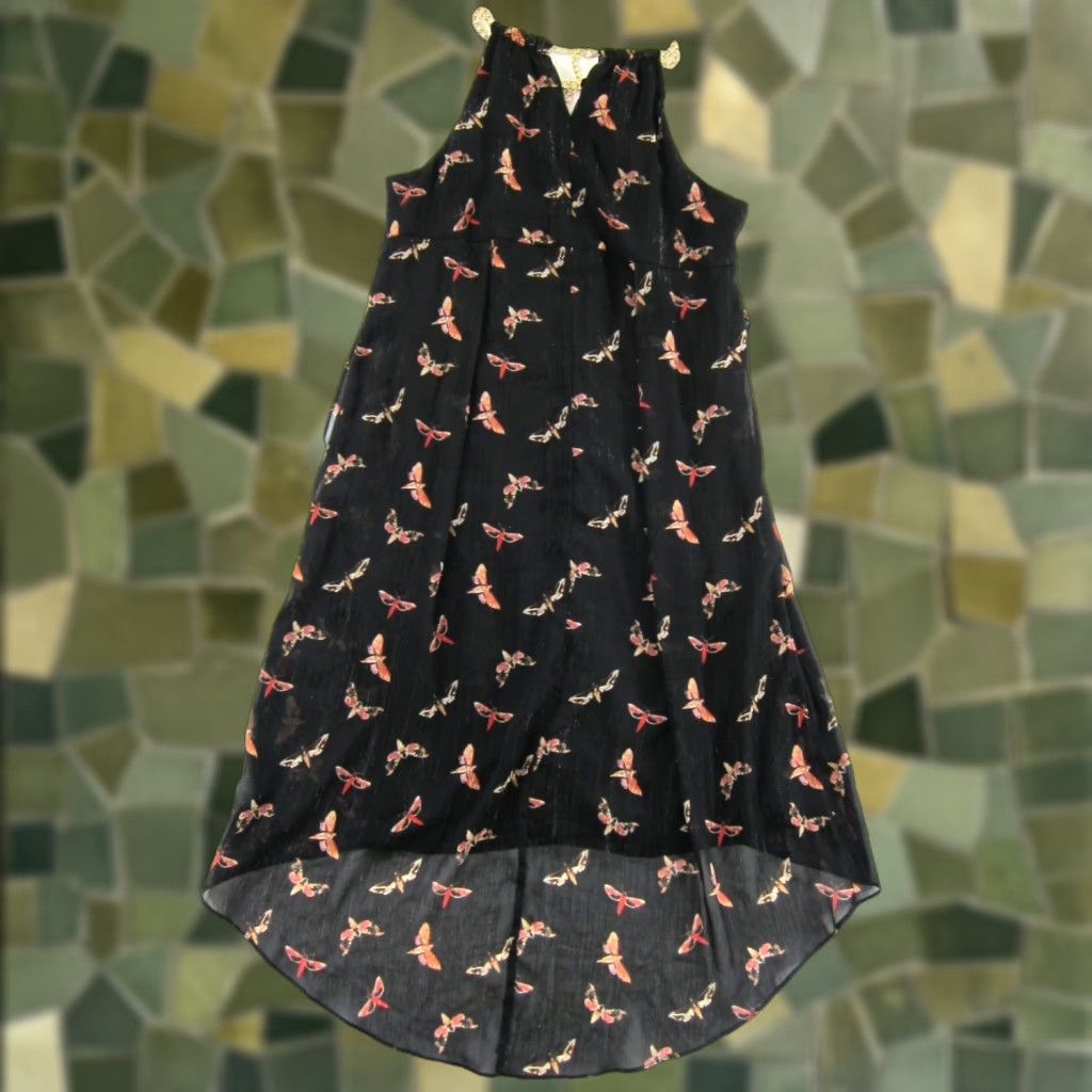 Vintage Thalia Sodi High Neck Black L Dress L Maxi Midi Layered Bohemian High Neck Gold Chain Sleeveless, Strap, Moth Animal Print Shirt Dress Women's/Womens Size L / US 10 / IT 46 - 1 Thumbnail