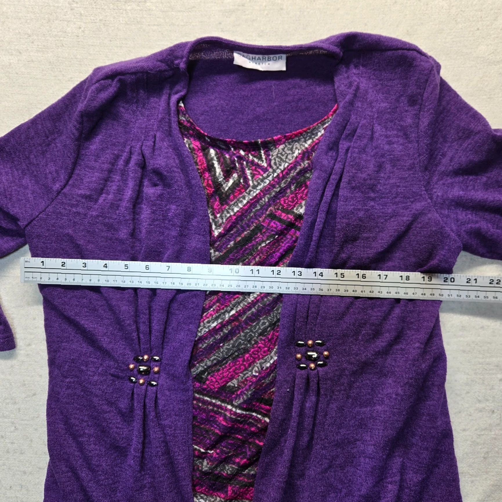 Vintage Sag Harbor Cardigan Sweater Shirt Adult Women L Purple Satin Buttons Pockets Tight Knit Vintage No? Wait. Size L / US 10 / IT 46 - 4 Thumbnail