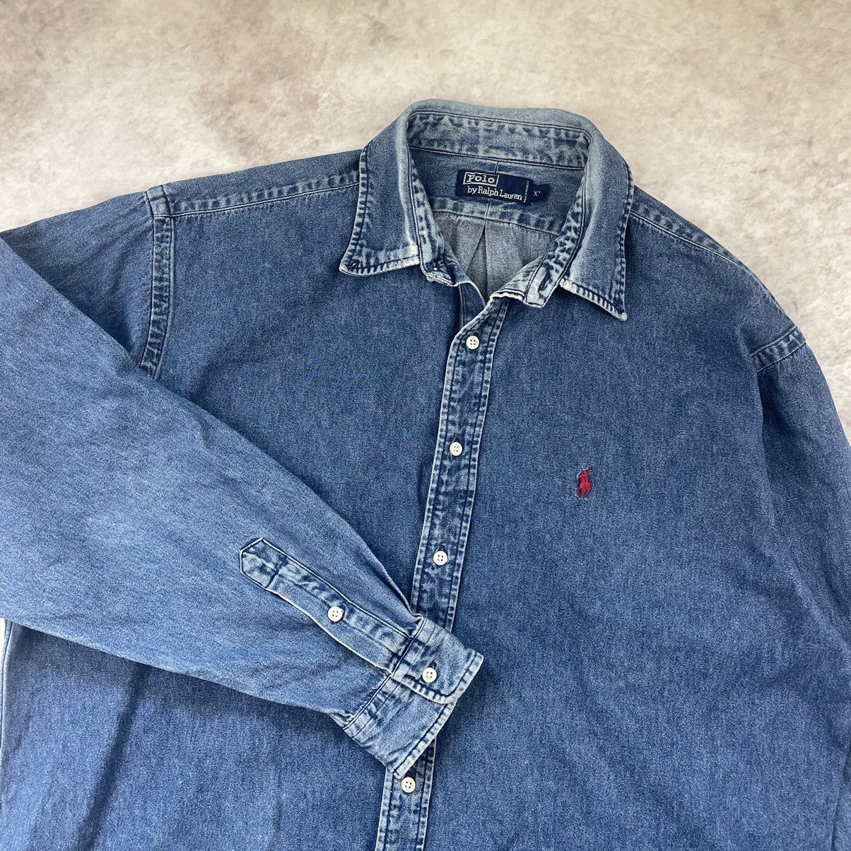 Ralph Lauren long sleeve button down denim shirt, men's XL size cotton blue type Vintage Second Hand