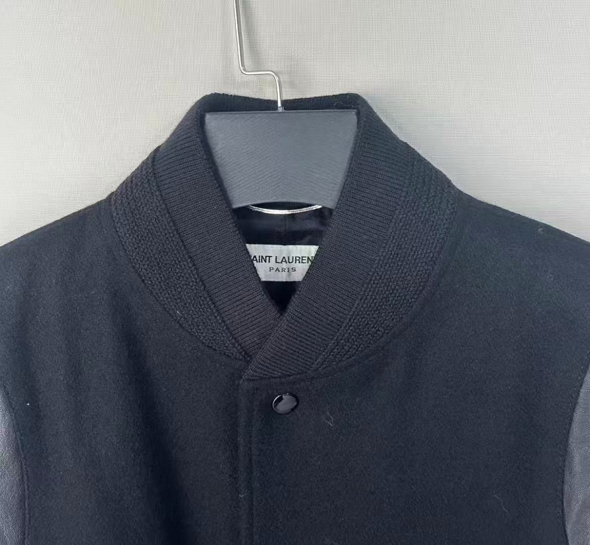 Saint Laurent Paris YSL Classic Black Wool Leather Baseball Jacket Size US M / EU 48-50 / 2 - 3 Thumbnail