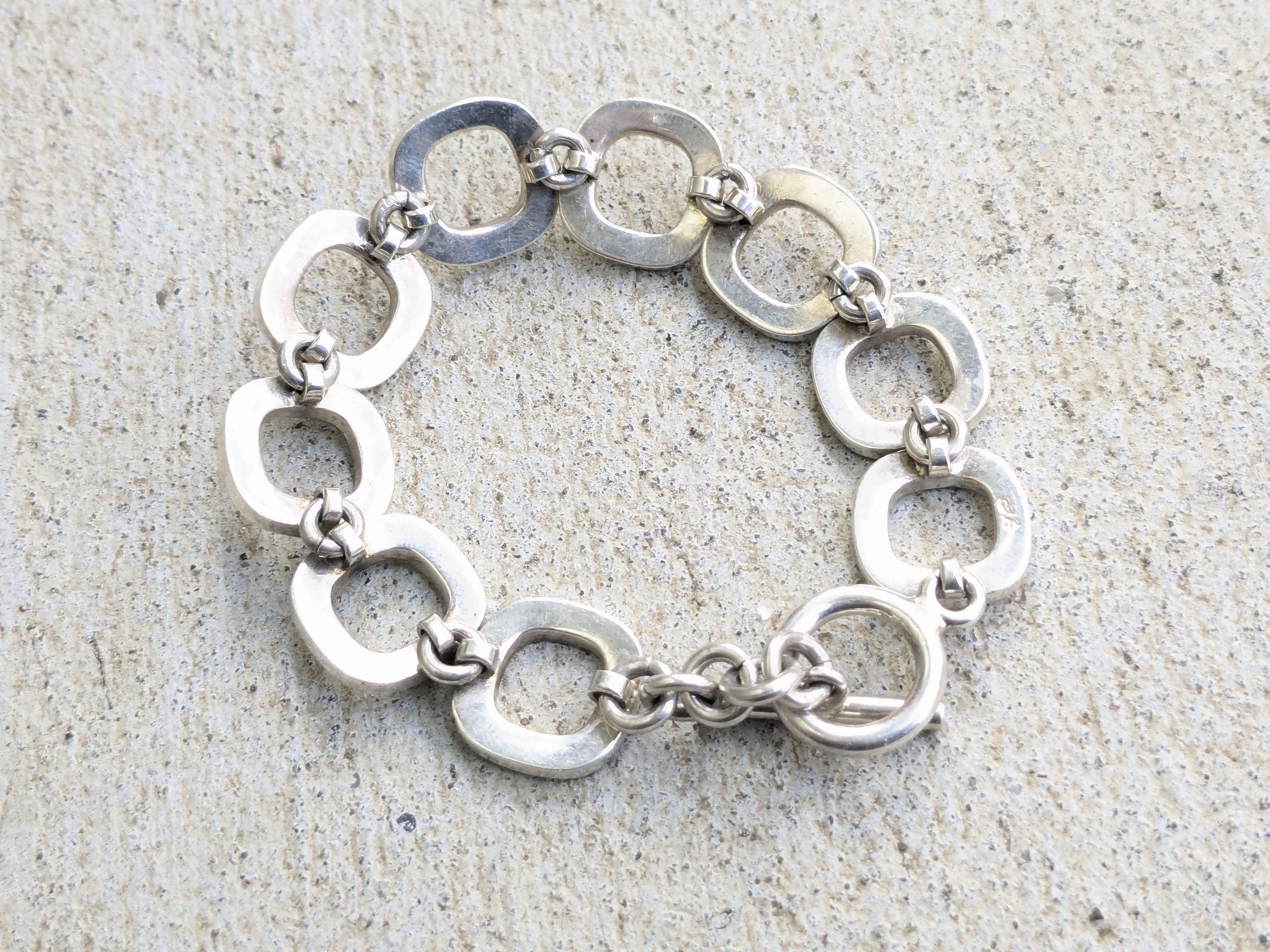 Jewelry Vintage Sterling Silver Bracelet Square Chain Link 7.25" Size ONE SIZE - 8 Thumbnail