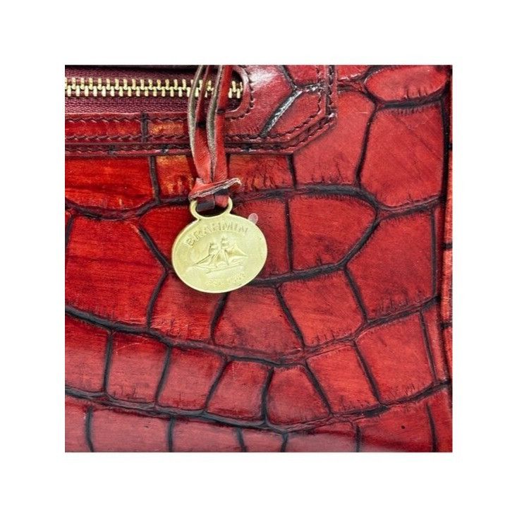BRAHMIN Brahmin Elegant Crocodile-Embossed Red Leather Satchel Handb Size ONE SIZE - 13 Thumbnail