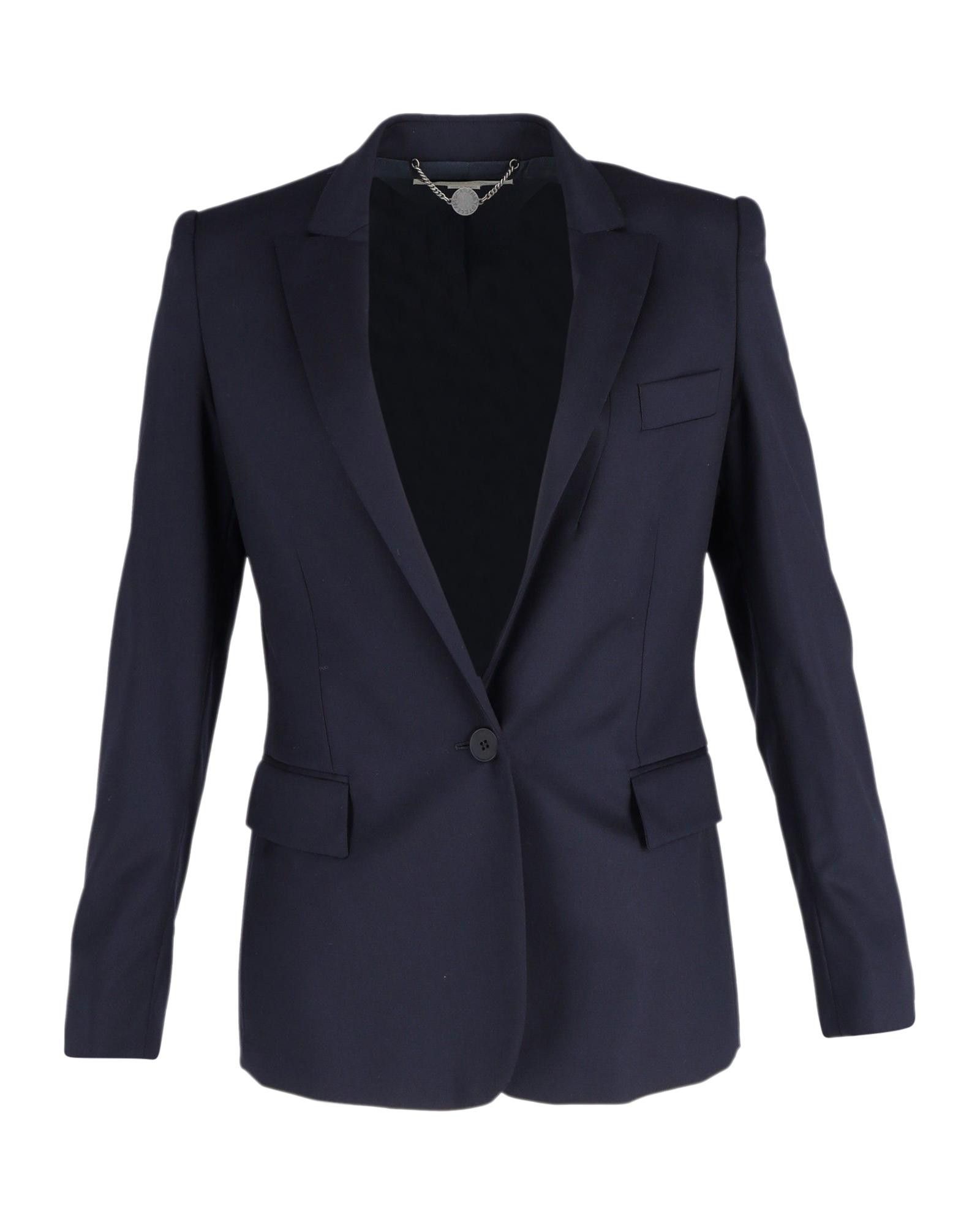 image of Navy Wool Classic Blazer With Single Button Closure And Flap Pockets By Stella Mccartney in Blue/Na