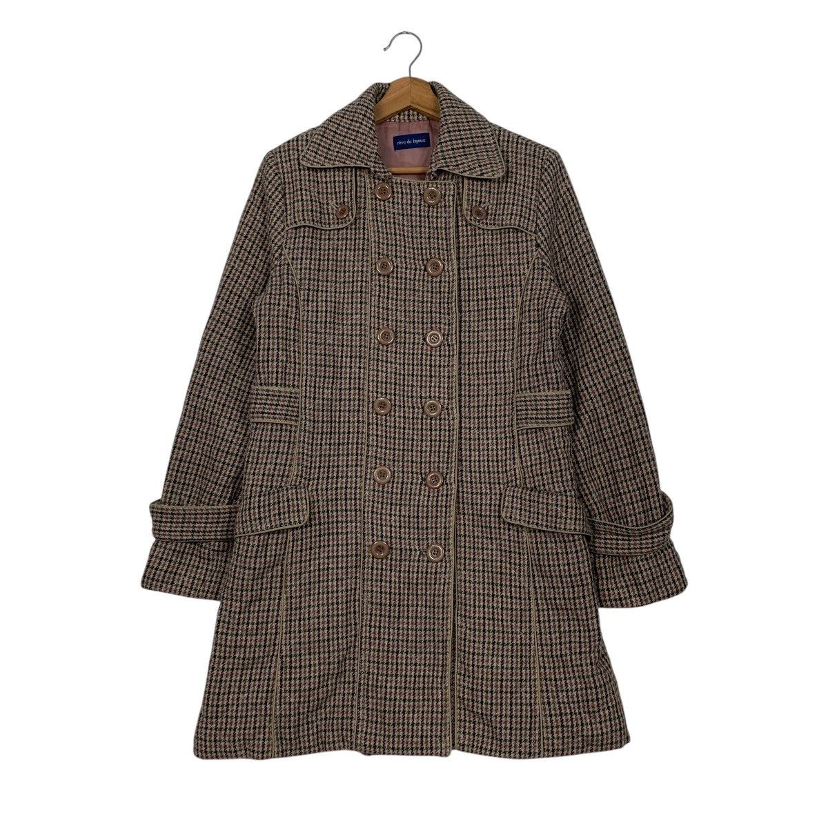 Japanese Brand Reve De Bijoux Double Breasted Houndstooth Tweed Coat Size S / US 4 / IT 40 - 1 Thumbnail