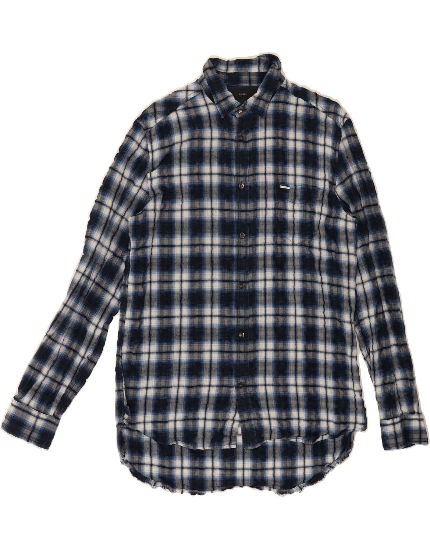 Diesel Mens Flannel Shirt XL Navy Blue Check Cotton Size US XL / EU 56 / 4 - 1 Thumbnail