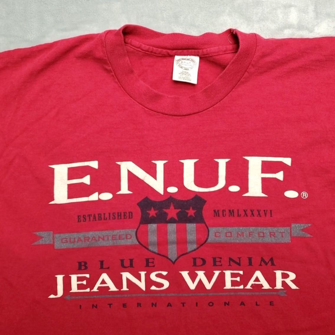 Etro VTG ENUF Jeans Shirt Men XL Red 90s Y2K T-Shirt US Made Vintage 90s Retro Crew Neck Short Sleeve Solid Graphic Print Men Size US XL / EU 56 / 4 - 3 Thumbnail