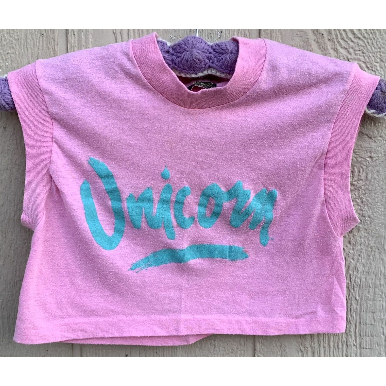 Vintage VINTAGE Unicorn Sleeveless Crop Top Muscle Tee T Shirt S 70s 80s Pink Touch Of Gold Regular Short Sleeve Shirt Womens Size S / US 4 / IT 40 - 6 Thumbnail