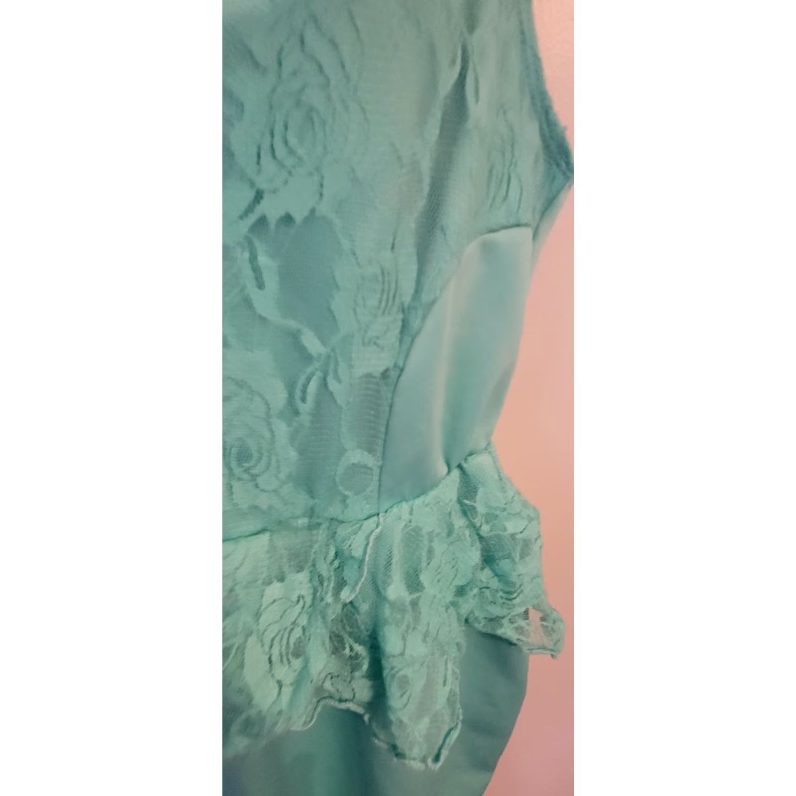 Vintage VINTAGE Lucy Diamonds Dress Green 1990s Peplum Lace Cocktail 1X Womens Size XL / US 12-14 / IT 48-50 - 3 Thumbnail
