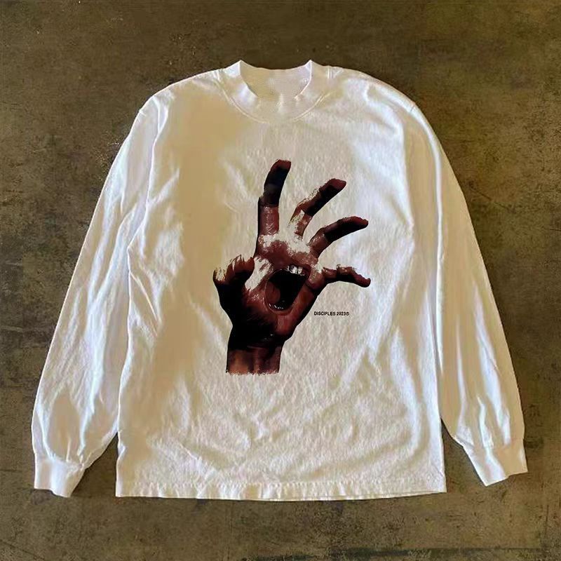 Vintage White washed retro fun hand print long-sleeved t-shirt Size US M / EU 48-50 / 2 - 1 Thumbnail