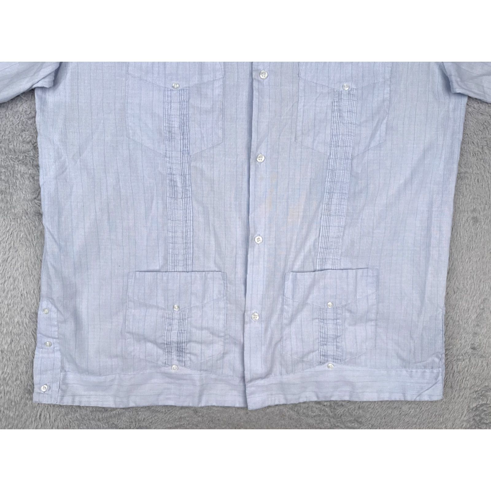 Vintage Renato Guayabera Shirt Men Extra Large Blue Vertical Stripe 4 Pocket Poly Blend Button-Up Size US XL / EU 56 / 4 - 5 Thumbnail