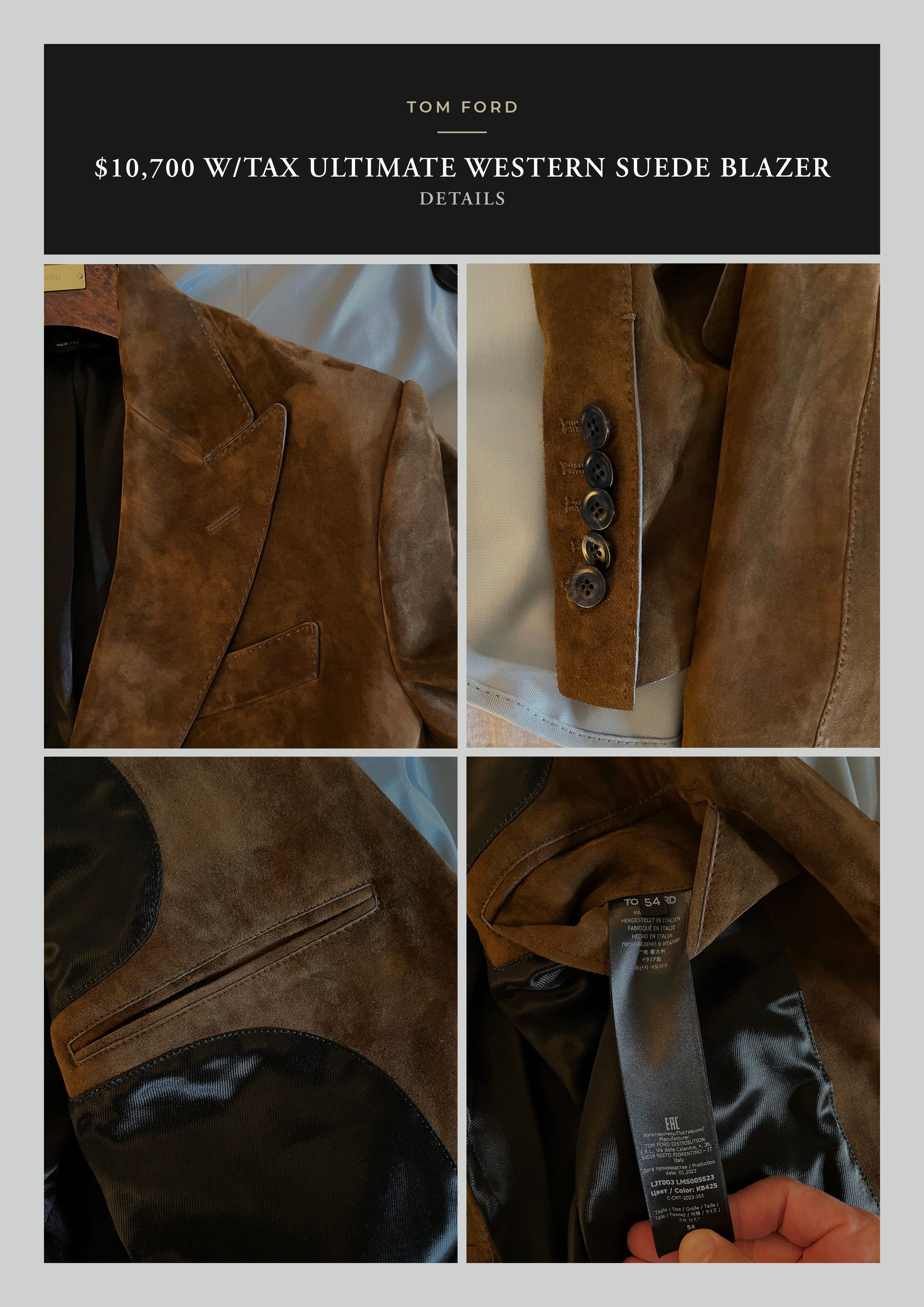 Tom Ford Ultimate Rare $10,700 w/tax TOM FORDSuede Blazer, Tom's Fave Size US L / EU 52-54 / 3 - 21 Thumbnail