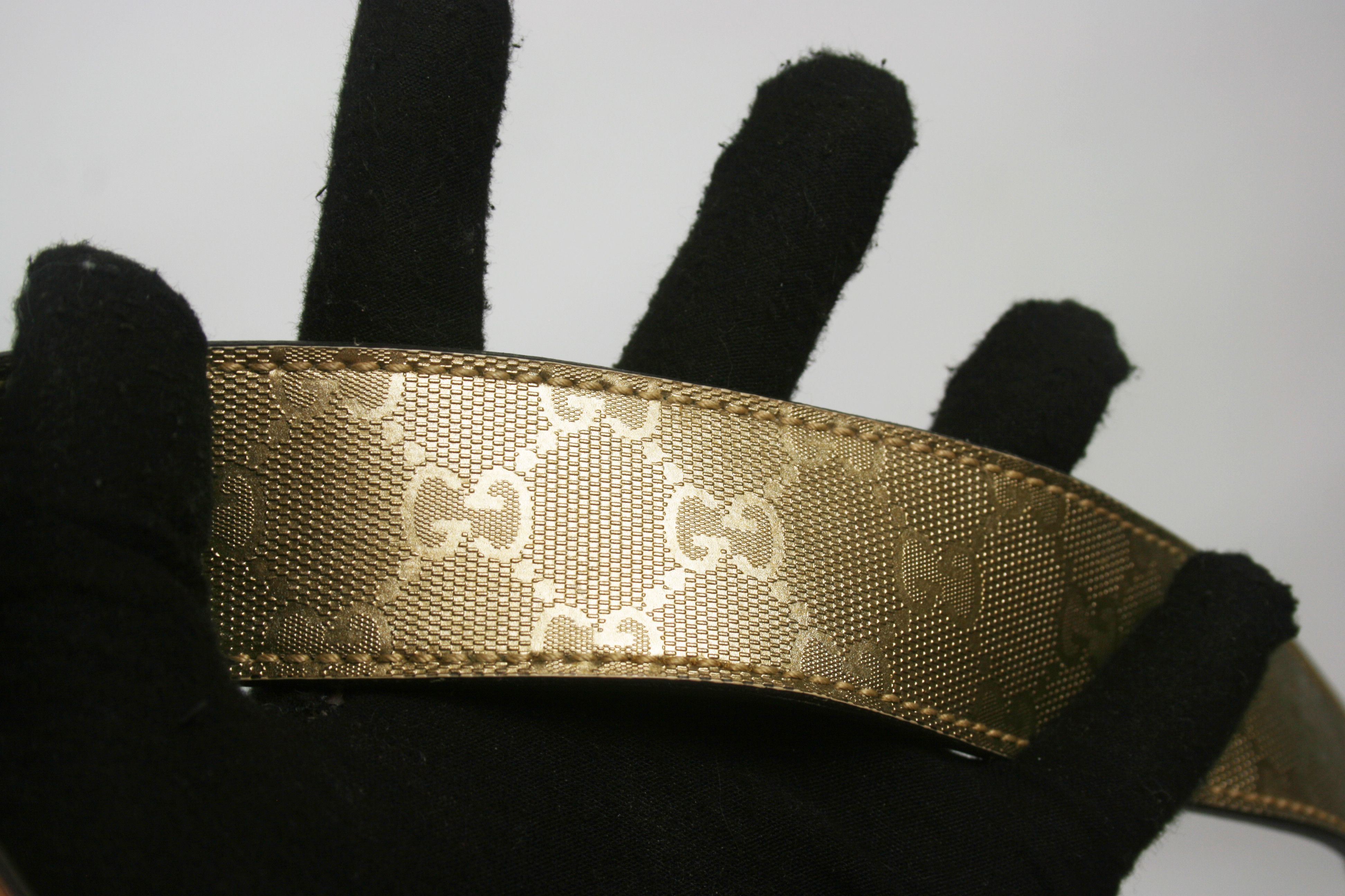 Gucci Gold Imprime Monogram Leather Interlocking Belt Size 36 - 11 Thumbnail
