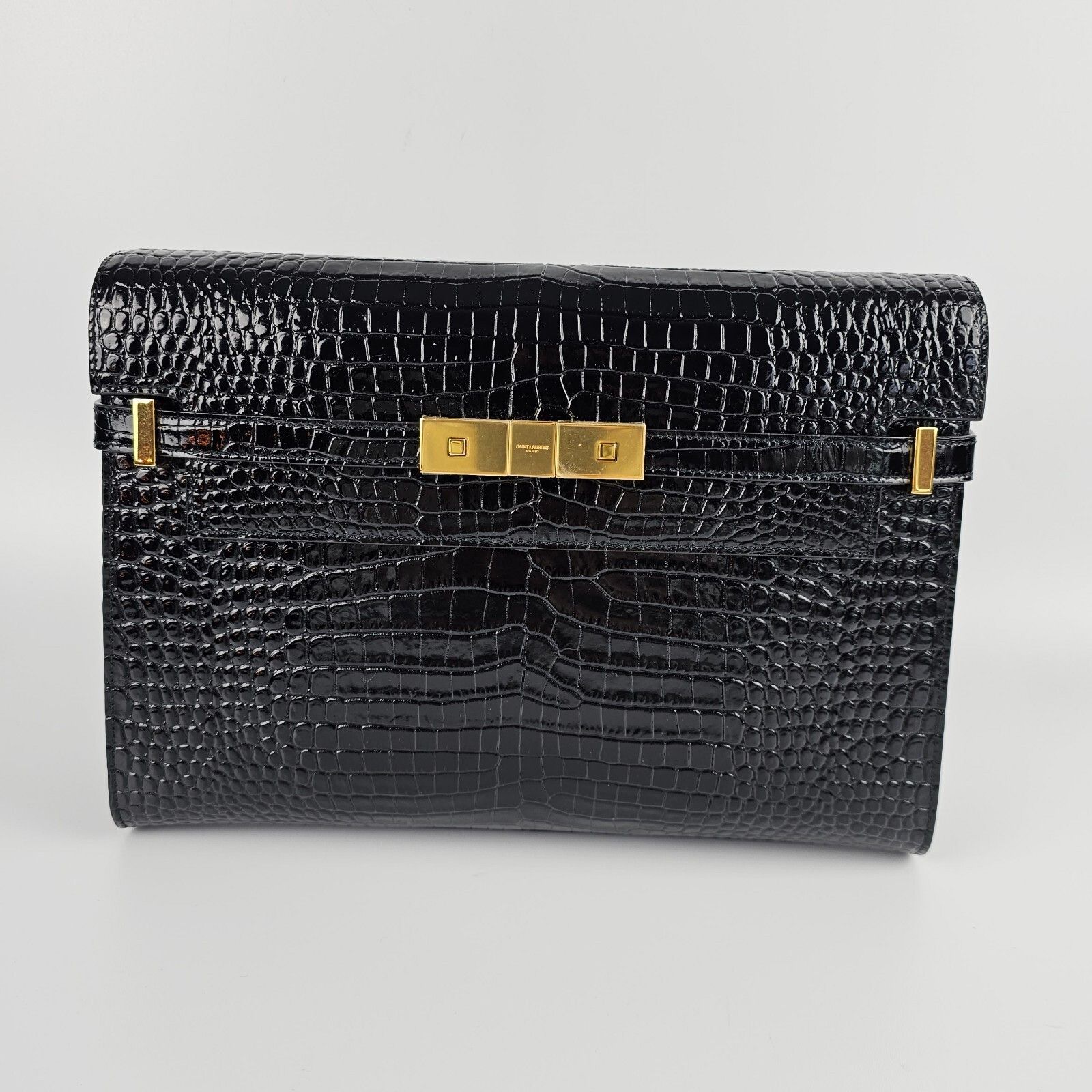 Saint Laurent Manhattan $3100 Black Embossed Leather Shoulde