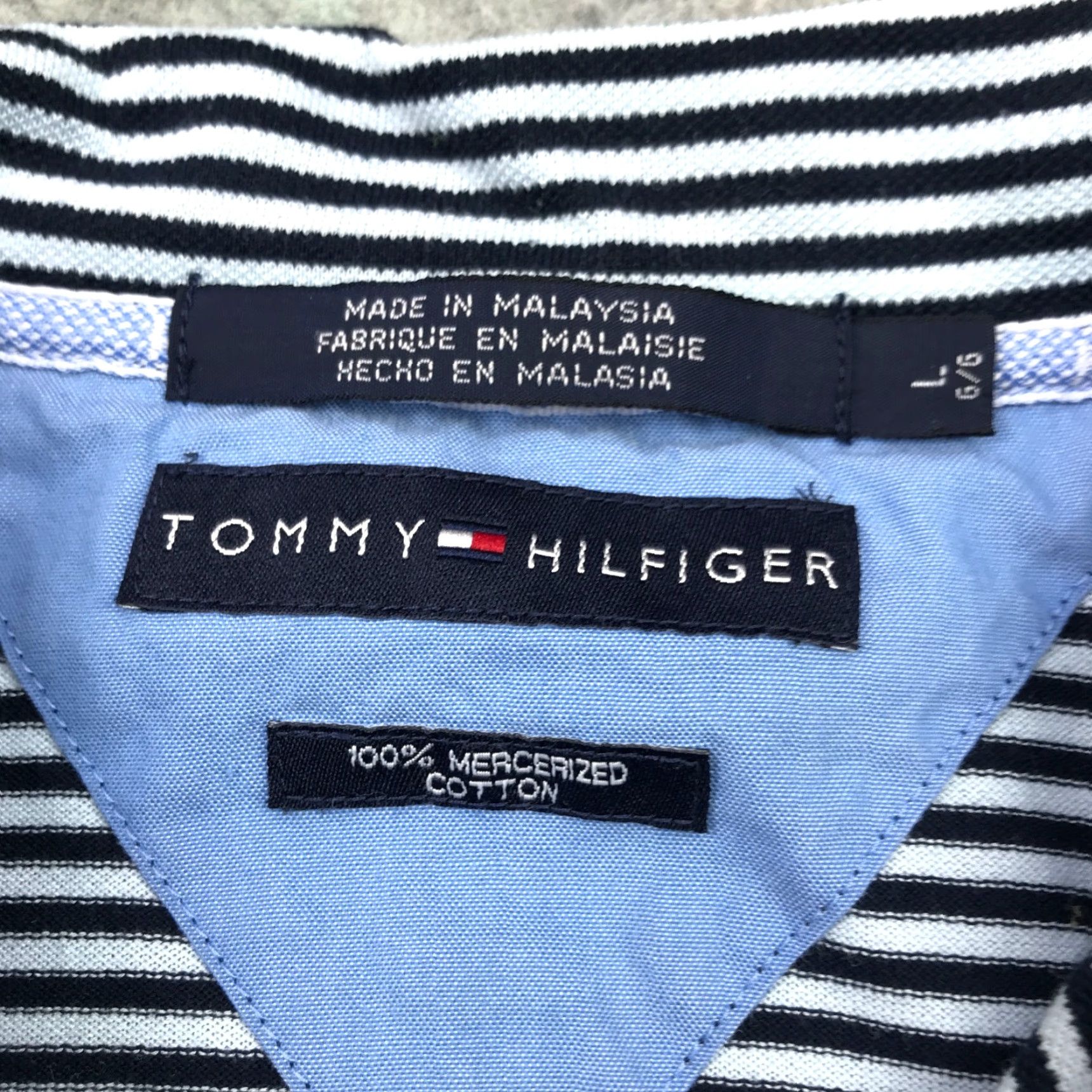 Tommy Hilfiger Tommy Hilfiger Polo Shirt Mens Large Blue White Striped Mercerized Cotton Size US L / EU 52-54 / 3 - 6 Thumbnail