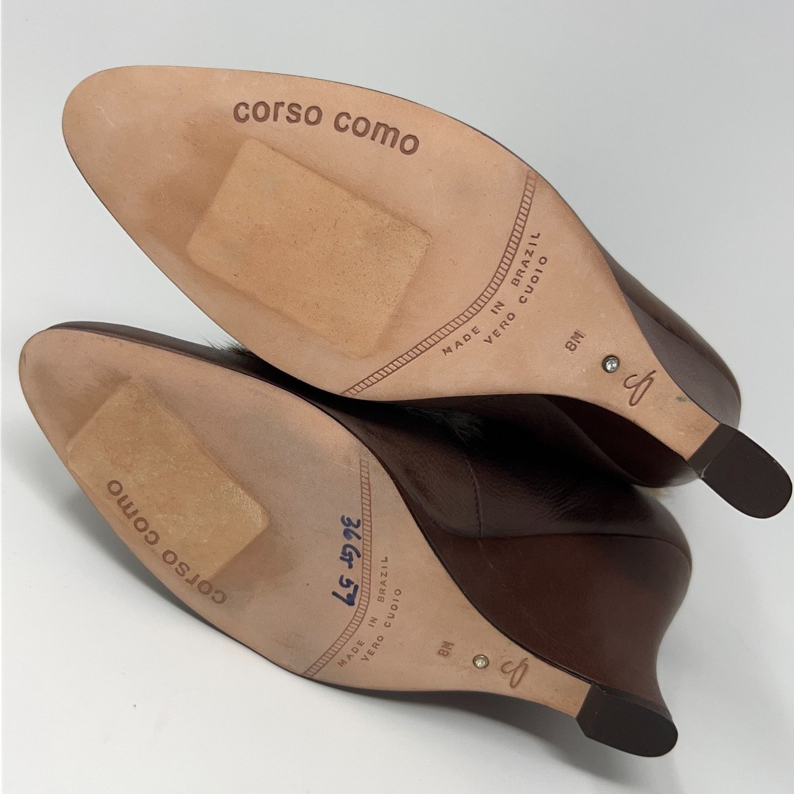 10 Corso Como Corso Como Rabbit Fur Trim Wedge Booties Brown Womens 8M Size US 8 / IT 38 - 4 Thumbnail