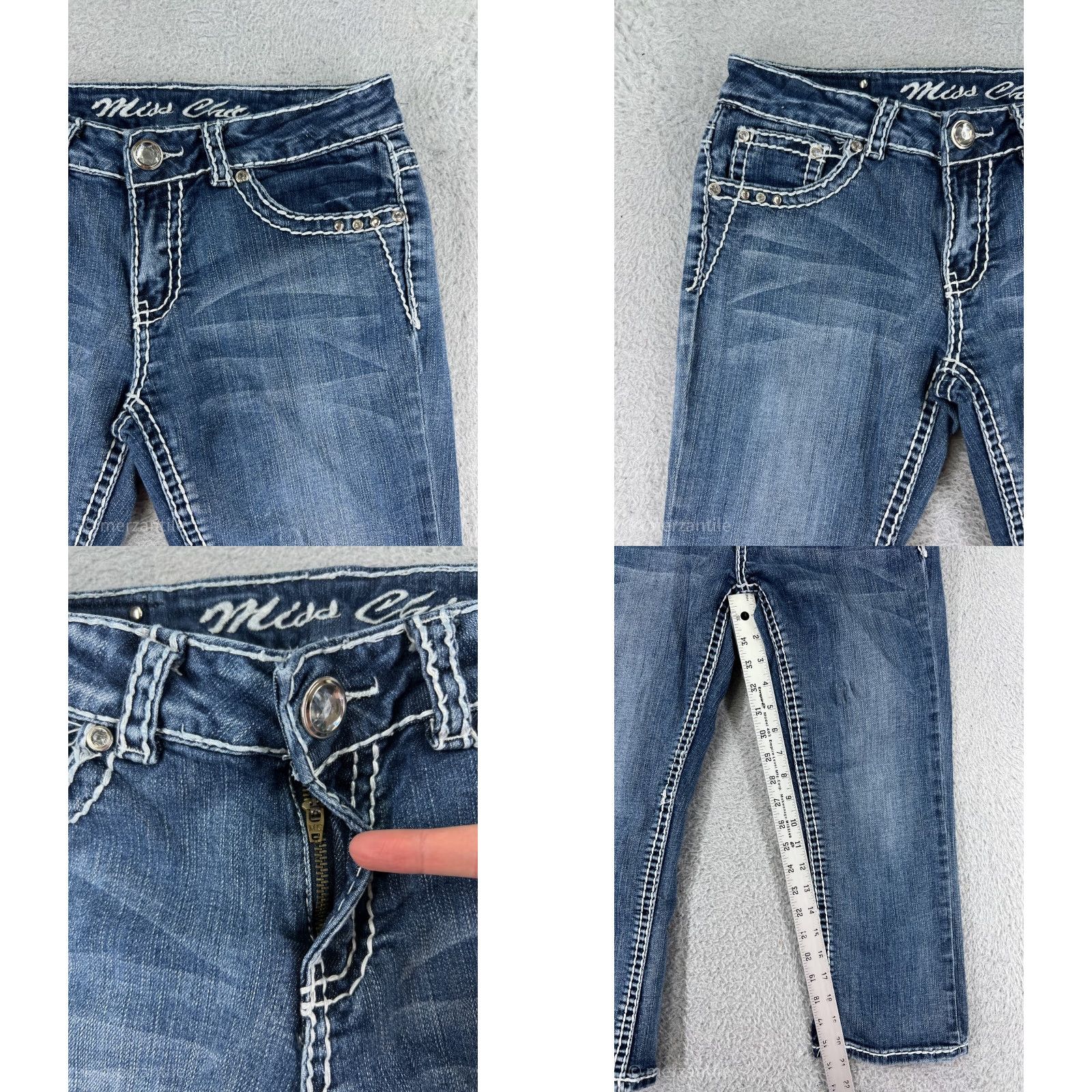 Vintage VINTAGE Miss Chic Jeans Capri Women Blue Denim Cotton Blend 9 Slim Fit 5-Pocket Embellished Rhinestone Bling Size 30" / US 8 / IT 44 - 8 Thumbnail