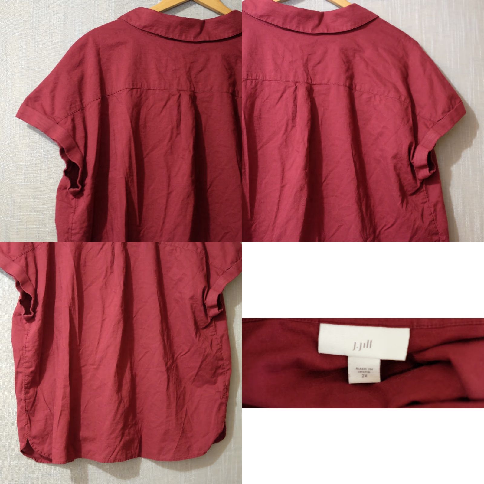 J. Jill J Jill Blouse Shirt Dark Red 2X Women's 100% Cotton Lightweight Dolman Sleeve Pullover Short Sleeve Pockets Size XXL / US 16-18 / IT 52-54 - 8 Thumbnail