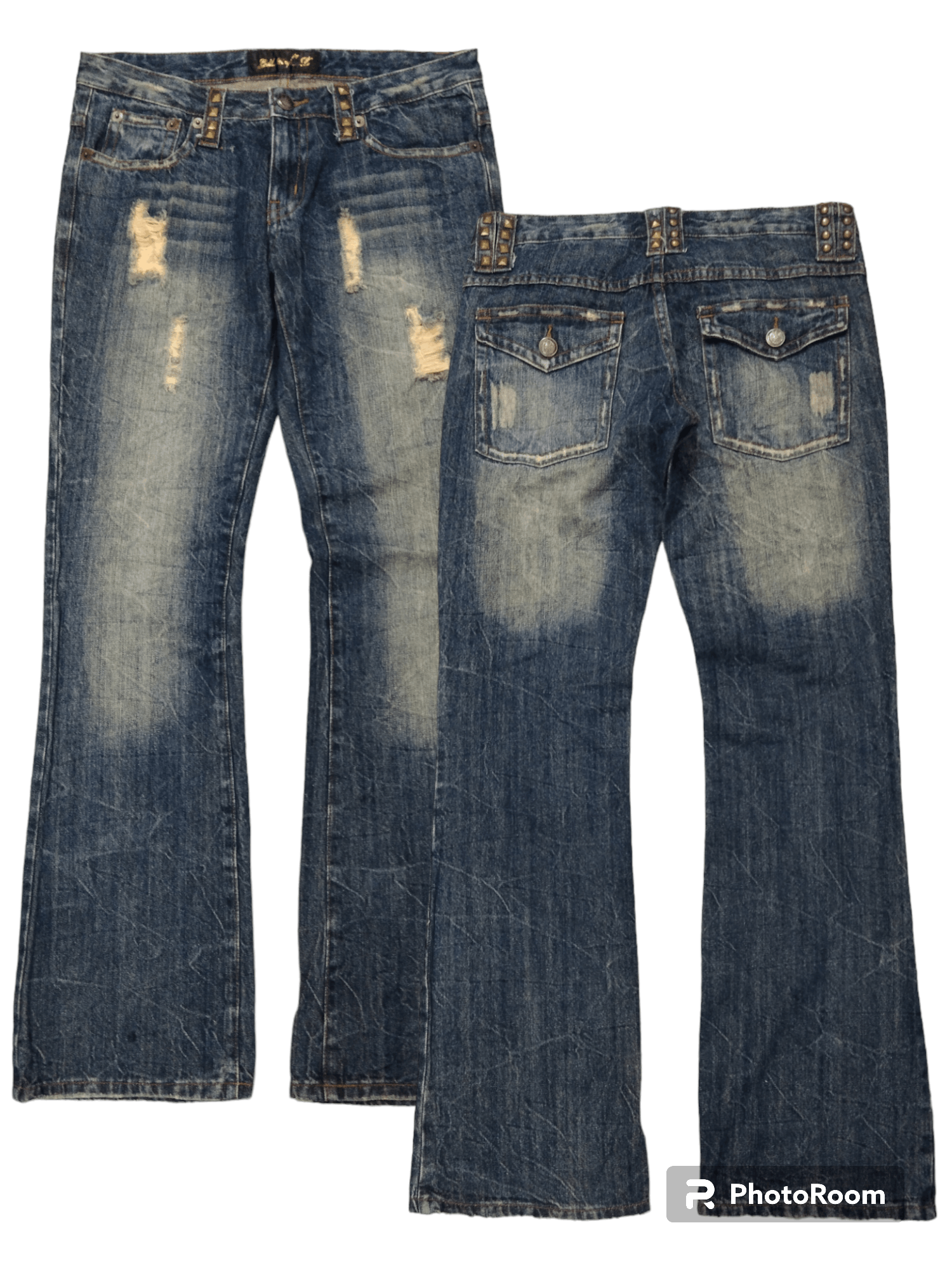 Japanese Brand FLARE RIPED STUDDED GOLD RUSH DENIM PANTS Size US 31 - 1 Thumbnail