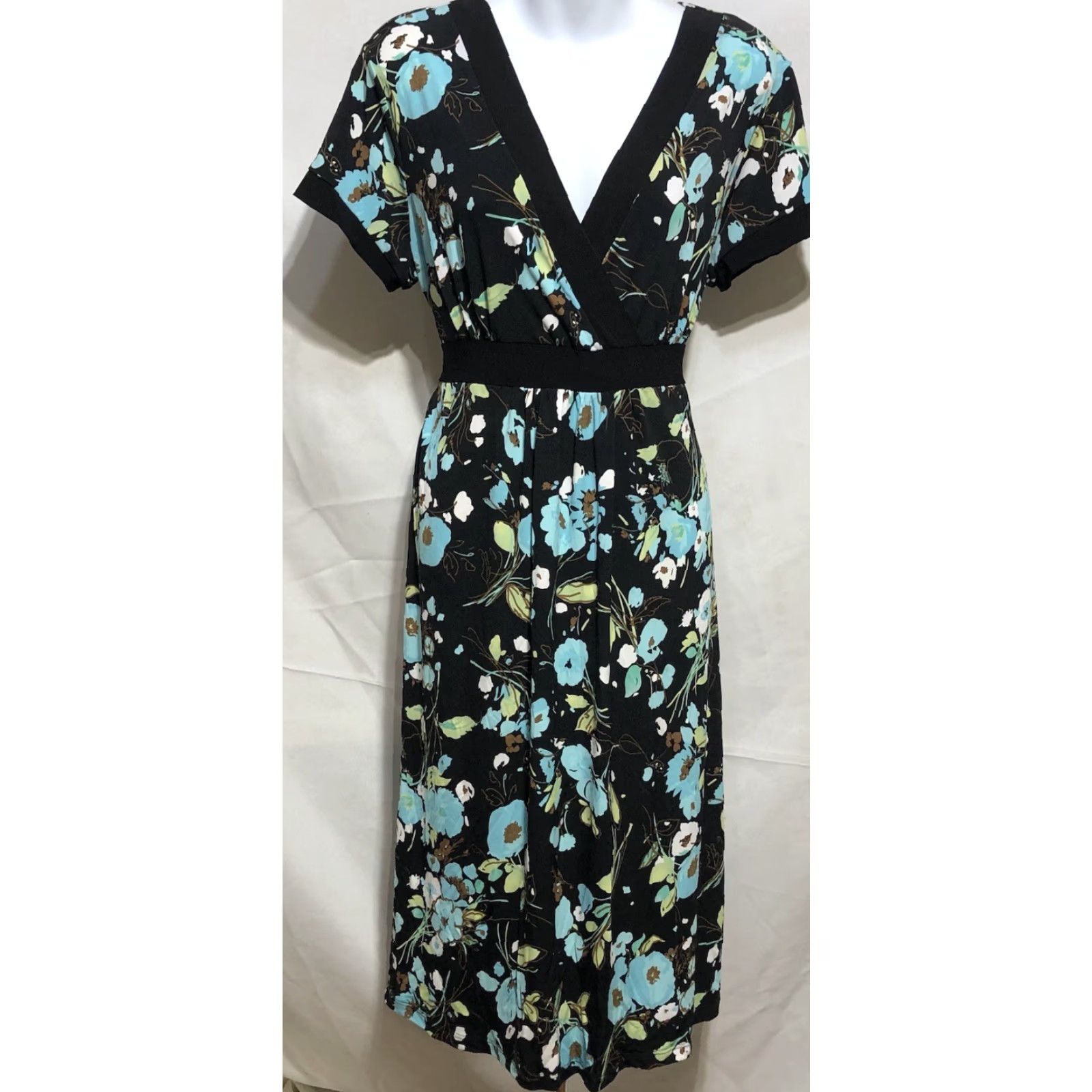 Etro VINTAGE Susie in City Surplice Retro Dress XL Blk/Teal Mod Short Sleeve Belted 60s Funky Womens Size 40" / US 18 - 6 Thumbnail