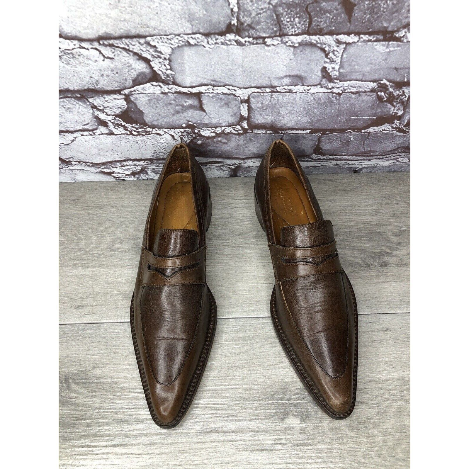 Other Elisheba Brown Leather Penny Loafer Pointed Toe Heel Shoes W Size US 6.5 / IT 36.5 - 1 Thumbnail