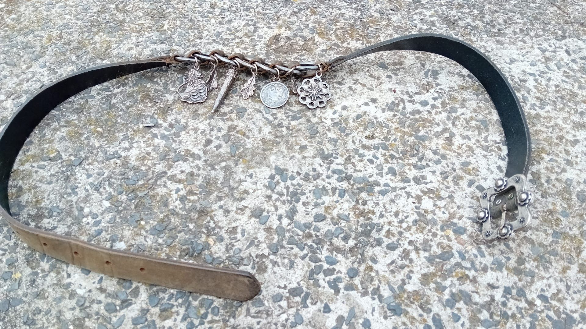 Vintage Max Topfer Leather Belt With Elements Leaf,Edelweiss 96cm Size ONE SIZE - 3 Thumbnail