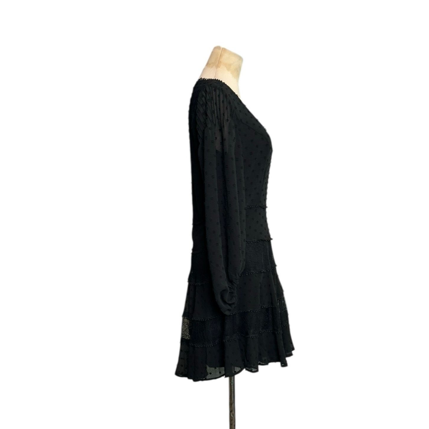 REVOLVE Bardot Mae black lace long sleeves tiered mini dress size 6 Size M / US 6-8 / IT 42-44 - 8 Thumbnail