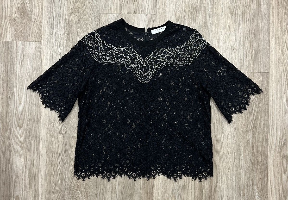 Sandro Sandro Paris Black Lace Crop Top Blouse Size S / US 4 / IT 40 - 1 Thumbnail
