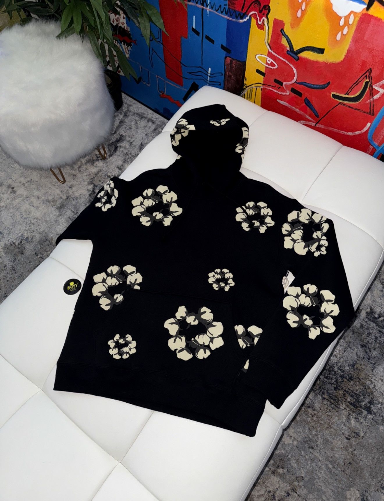 Cactus denim wreath hoodie