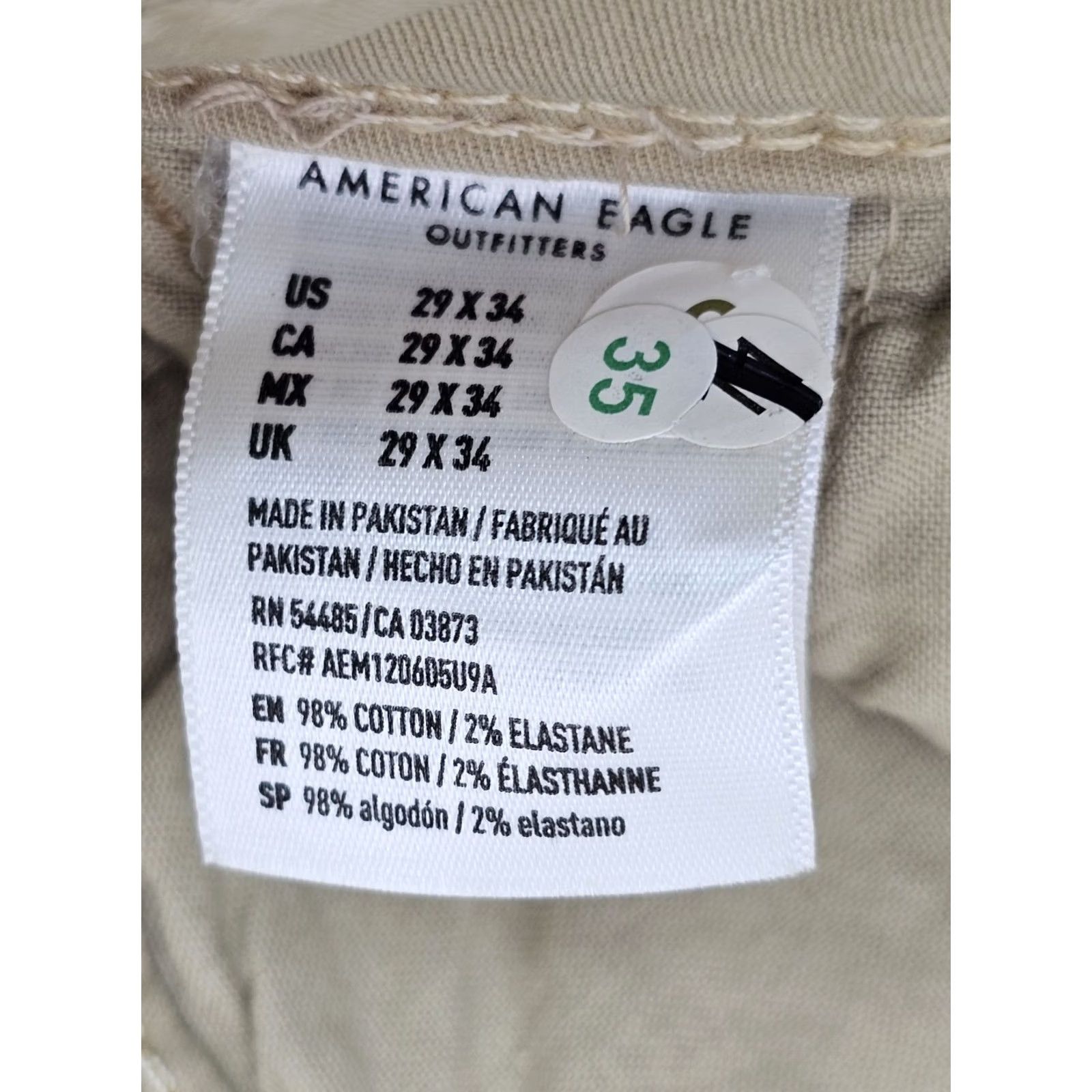 American Eagle Outfitters Nike Shirt Men Slim Chino Pants 30x34 Beige Tan EUC Slim Fit Flat Front Cotton Blend Spandex Logo 90s City College USA Mens Size US 30 / EU 46 - 7 Thumbnail