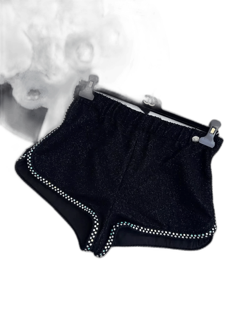 Chanel Chanel Black Tweed Shorts with Rhinestones Size 34" / US 12 / IT 48 - 1 Thumbnail