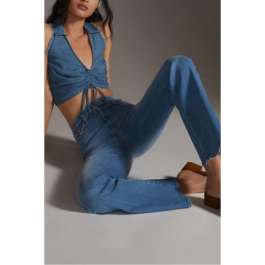 Anthropologie Anthropologie PILCRO Distressed Denim Ruched Top Sz 12 Size L / US 10 / IT 46 - 9 Thumbnail