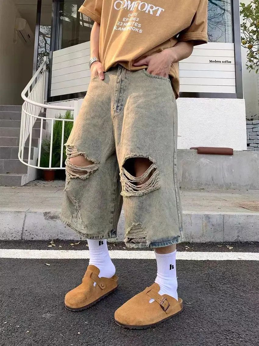 Designer × Japanese Brand Washed Vintage Ripped Loose 6 Point Denim Shorts Size US 32 / EU 48 - 4 Thumbnail