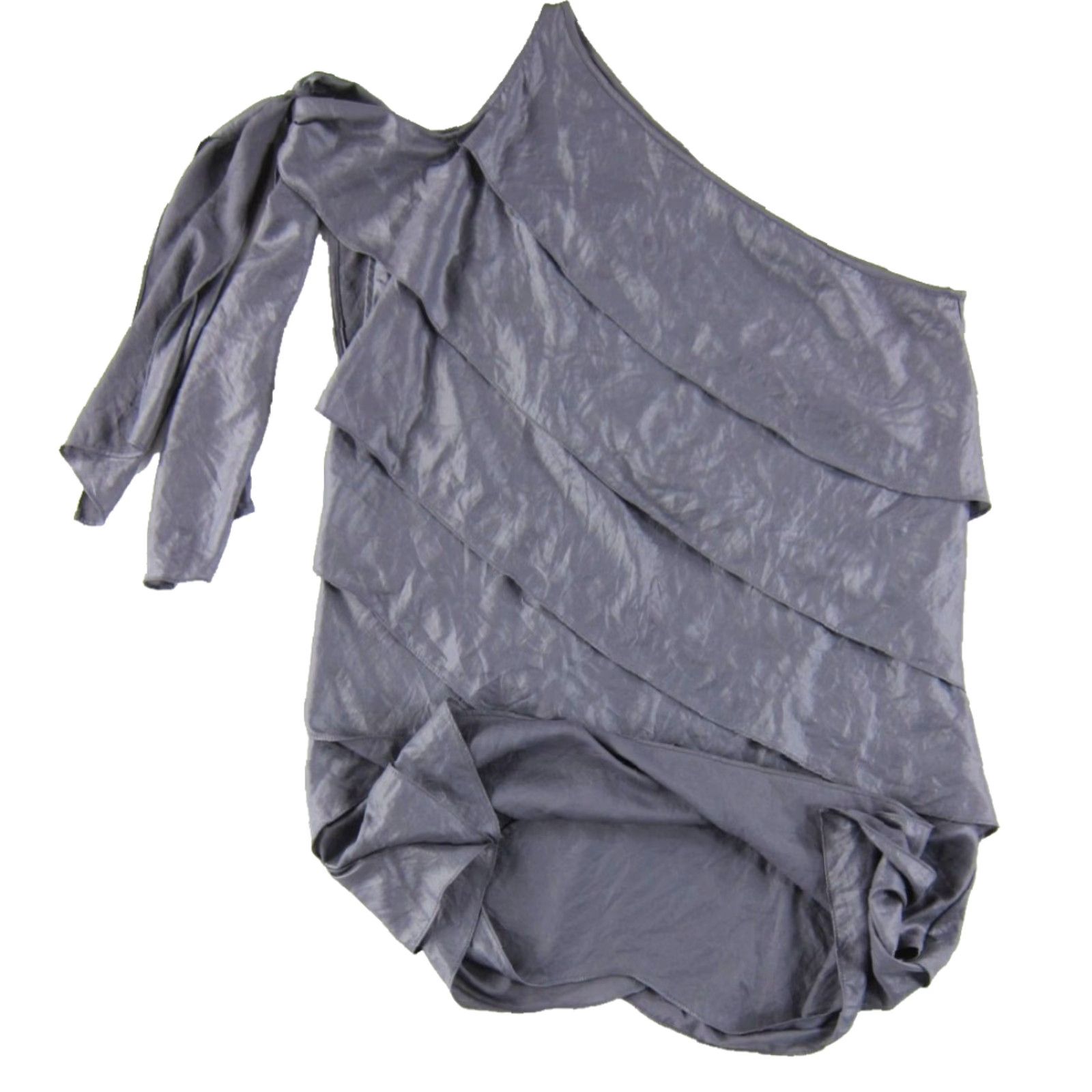 Bcbgmaxazria BCBGMAXAZRIA Grey One Shoulder Tiered Layered Sleeveless Top Blouse XXS Size S / US 4 / IT 40 - 6 Thumbnail