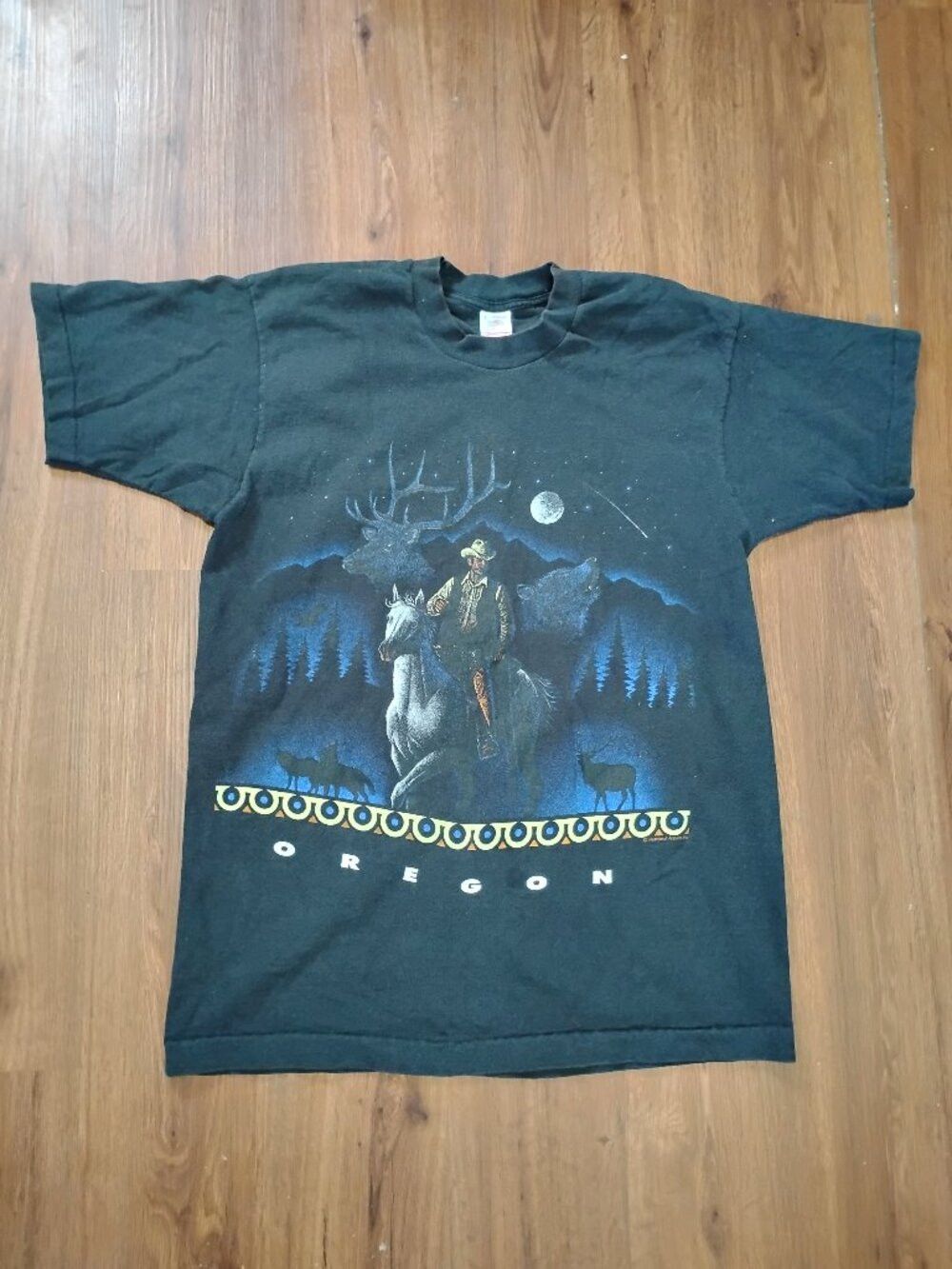 Fruit Of The Loom Vintage Oregon Cowboy Mountain Mule Deer Wolf T-Shirt Size US L / EU 52-54 / 3 - 2 Thumbnail