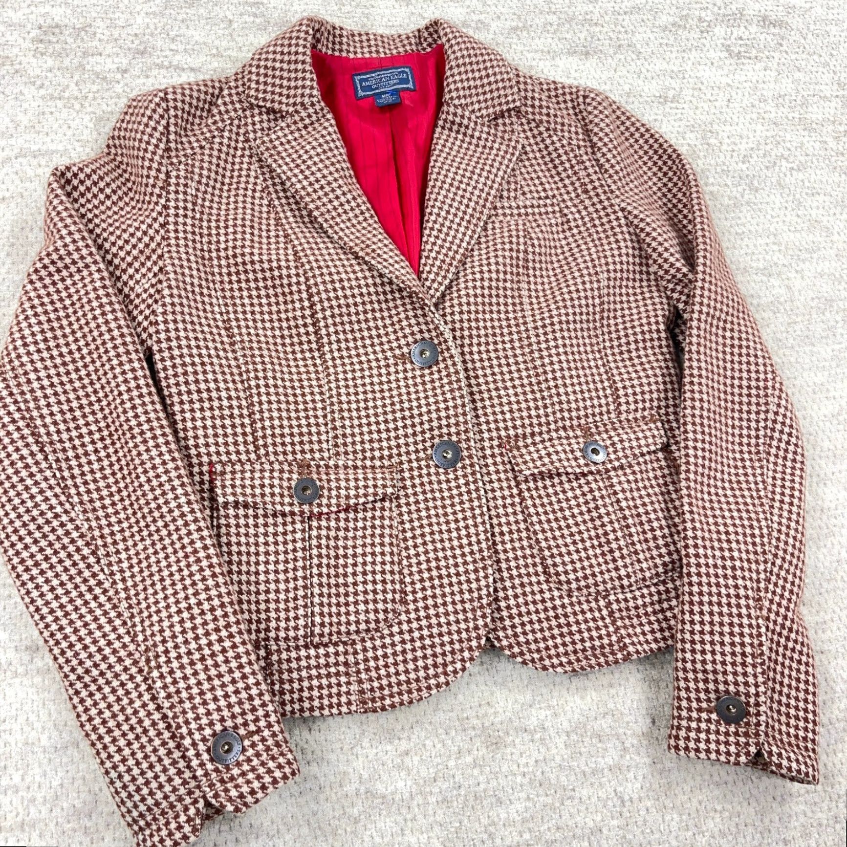 American Eagle Outfitters VINTAGE American Eagle Blazer Jacket Women Medium Brown Tweed Plaid 90s Size M / US 6-8 / IT 42-44 - 2 Thumbnail