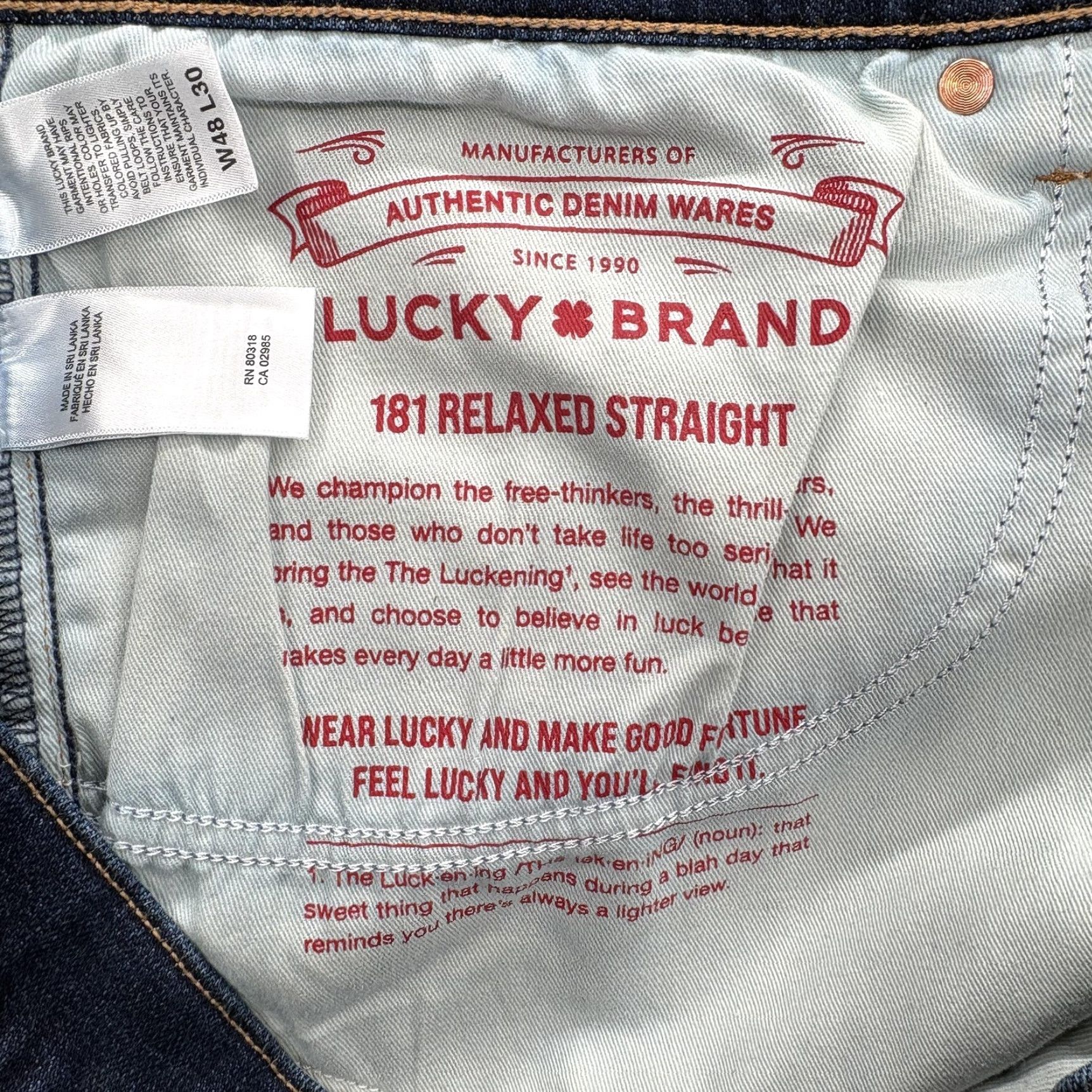 Lucky Brand Lucky Brand Jeans 181 RELAXED STRAIGHT Mens 48x30 Blue Dark Wash Denim Pants Size US 32 / EU 48 - 5 Thumbnail