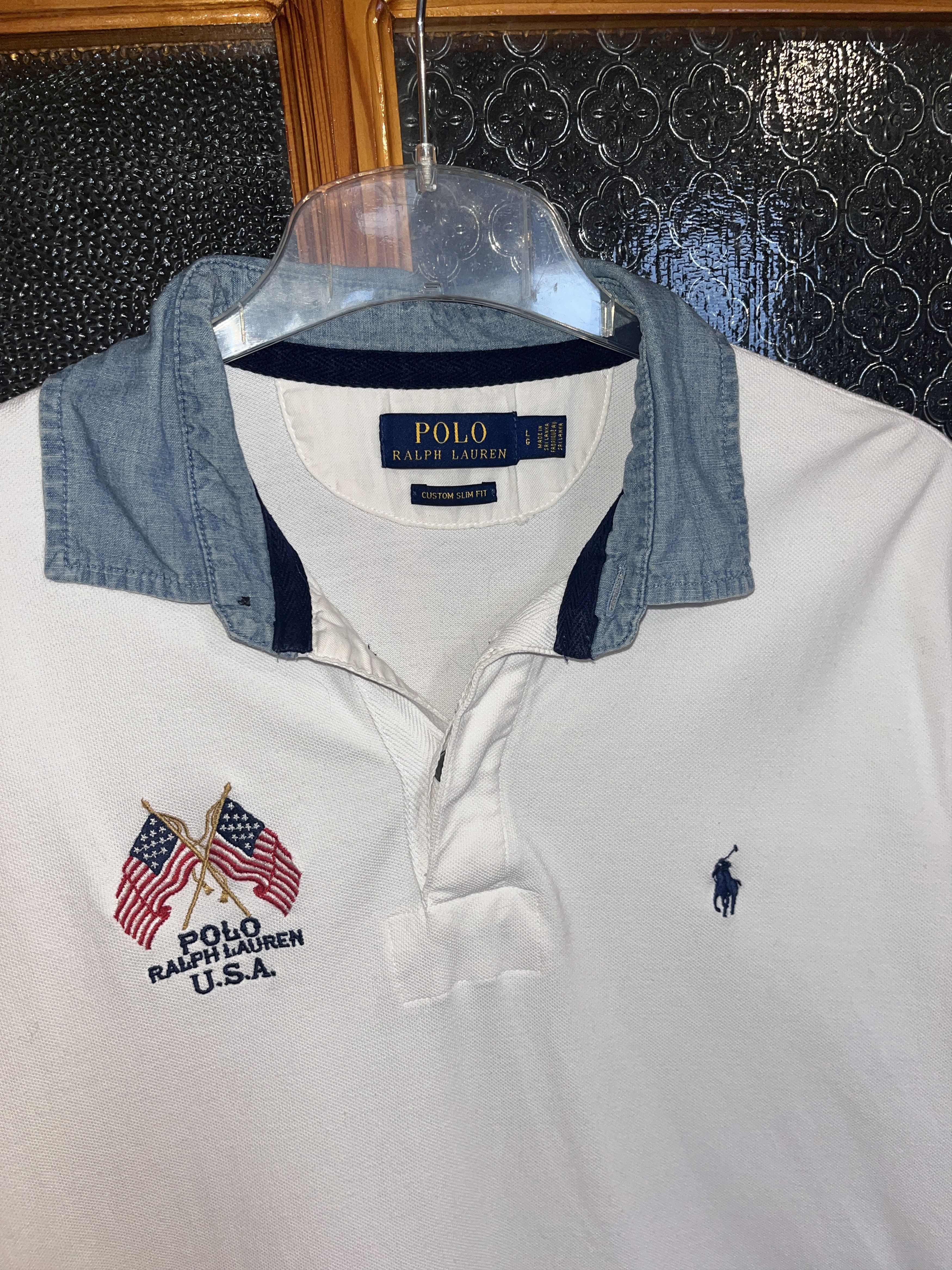 Polo Ralph Lauren Vintage Polo Ralph Lauren White Polo Shirt USA Flag Size US L / EU 52-54 / 3 - 3 Thumbnail