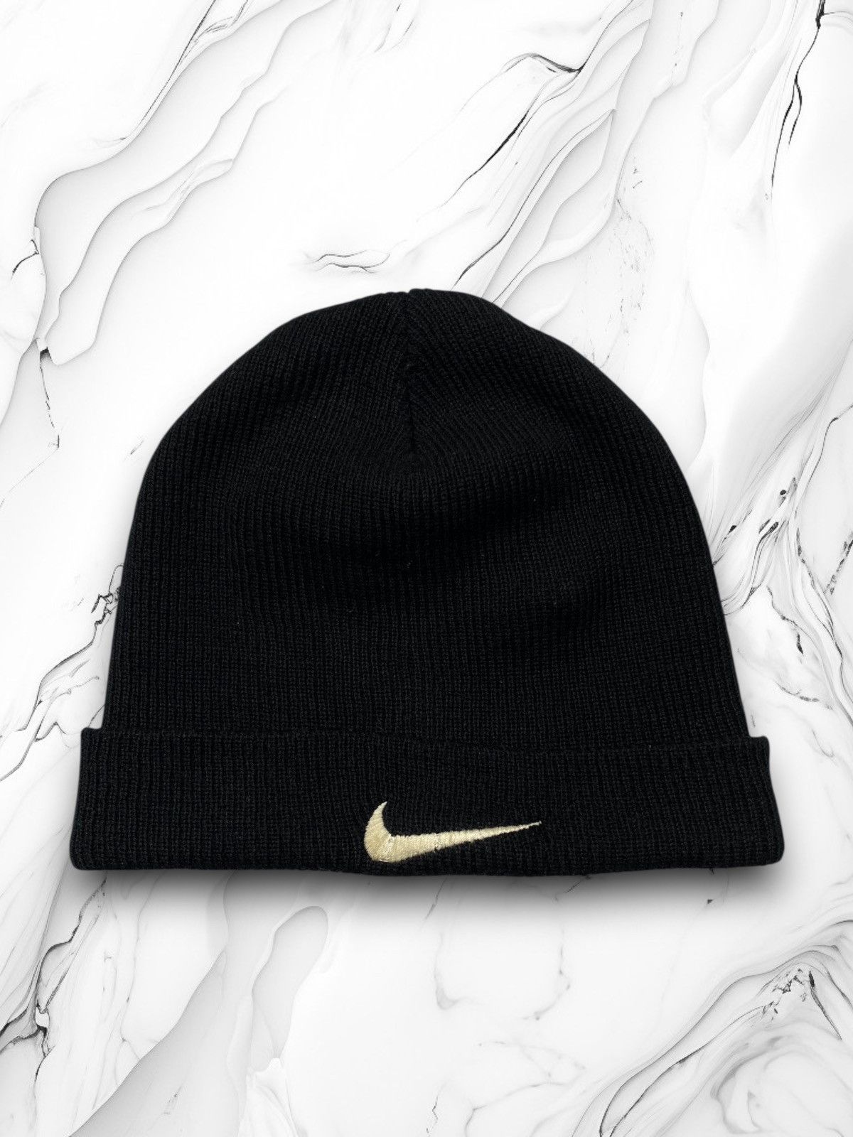Nike Vintage Nike Swoosh Beanie Black Winter Hat Cap Knit Drill Size ONE SIZE - 1 Thumbnail