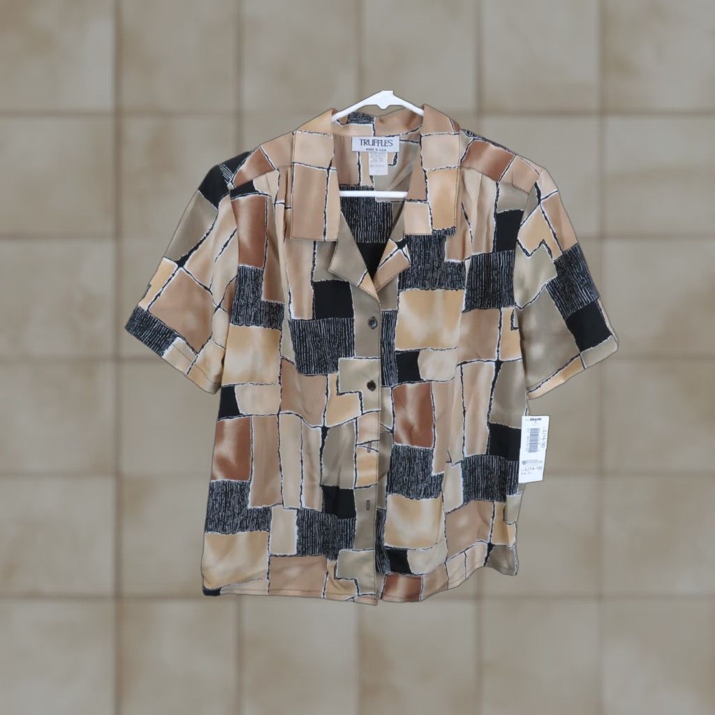 Sears VINTAGE Truffles Shirt 1980s NOS brown abstract print Sears L Adult Mens Size L / US 10 / IT 46 - 1 Thumbnail