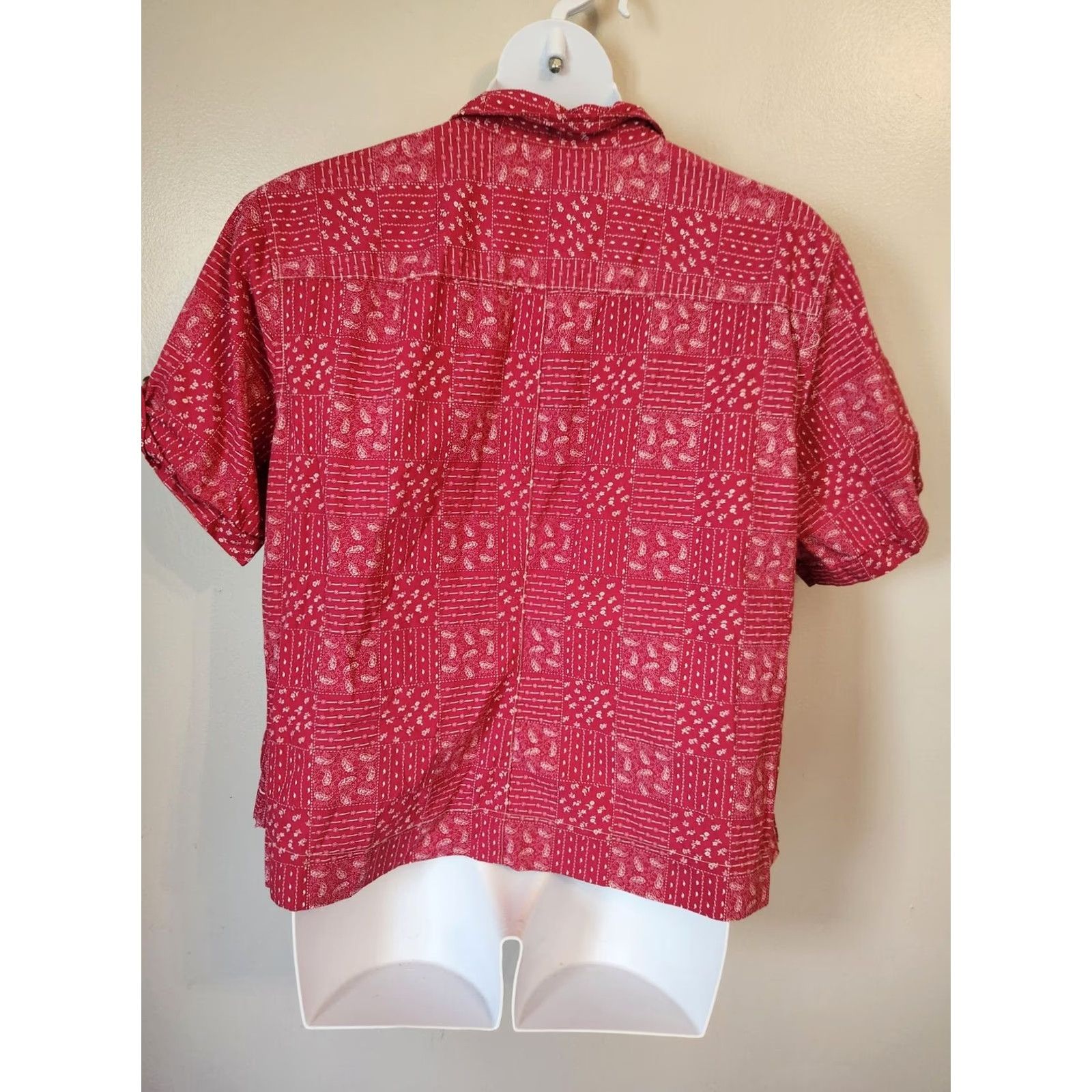 Vintage C.E. Schmidt Workwear Patchwork Look Print Short Sleeve Camp Shirt 3X Pink Womens Plus Button-Up Collared 3X Size XXL / US 16-18 / IT 52-54 - 5 Thumbnail