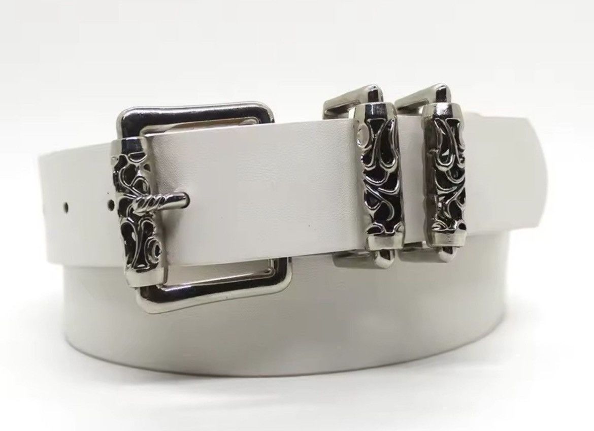 Japanese Brand × Leather Y2K 2000s Silver Cross Hip Hop Skater Black Roller Belt Size ONE SIZE - 3 Thumbnail