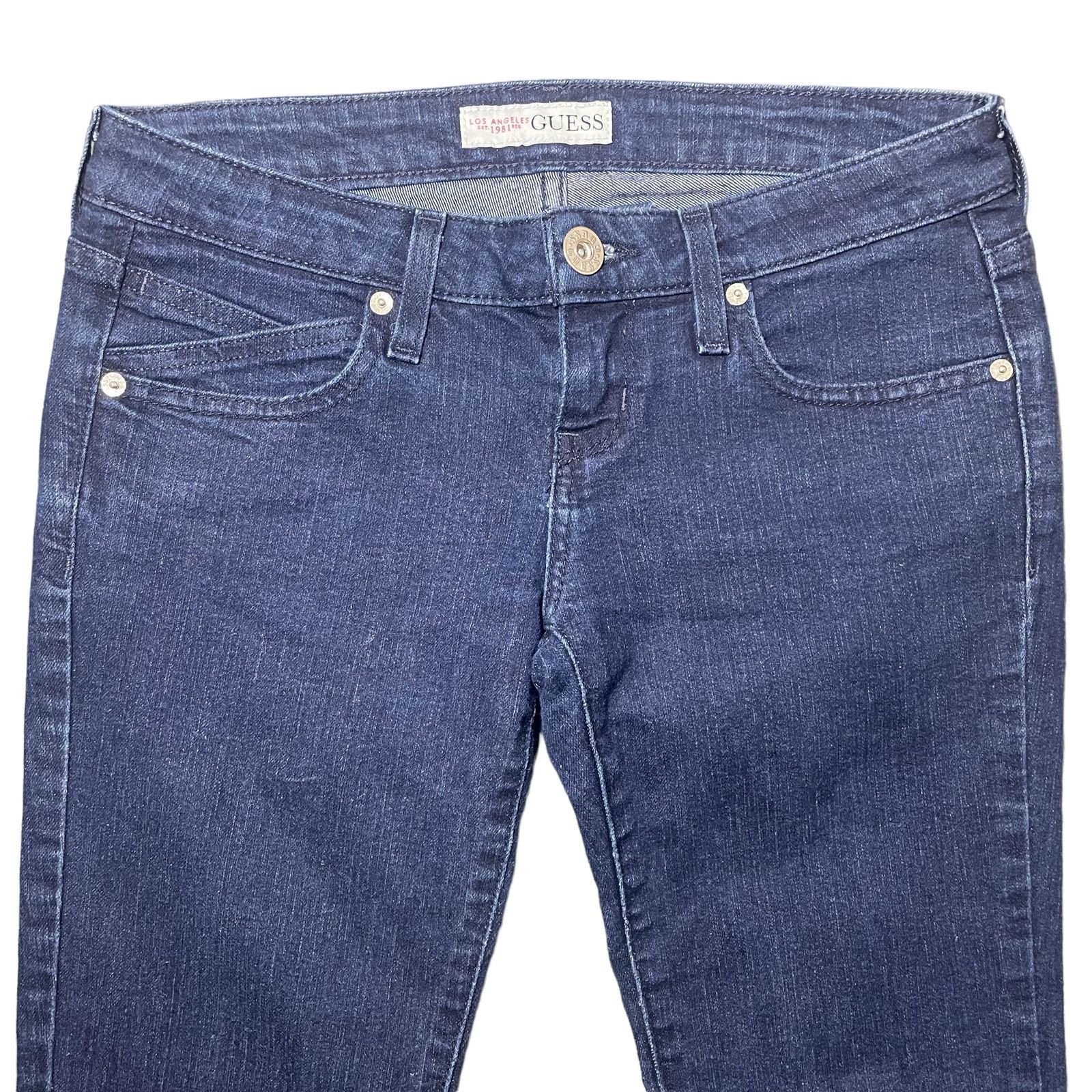 Guess Guess Low Rise Jeans Rhinestone Logo Embellish Dark Wash 26 Size 31" - 3 Thumbnail