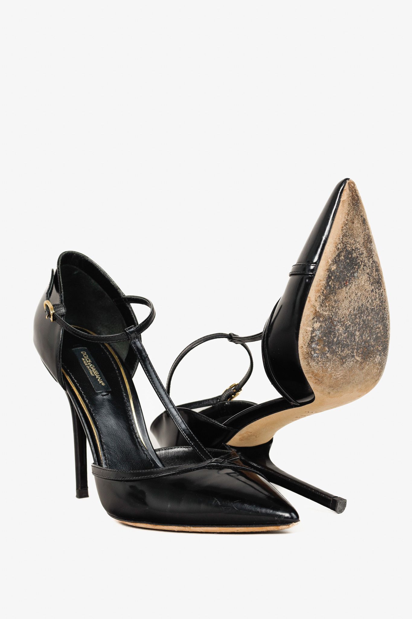 Dolce & Gabbana Dolce & Gabbana Black Patent Leather T-Strap Heels Size US 7.5 / IT 37.5 - 4 Thumbnail