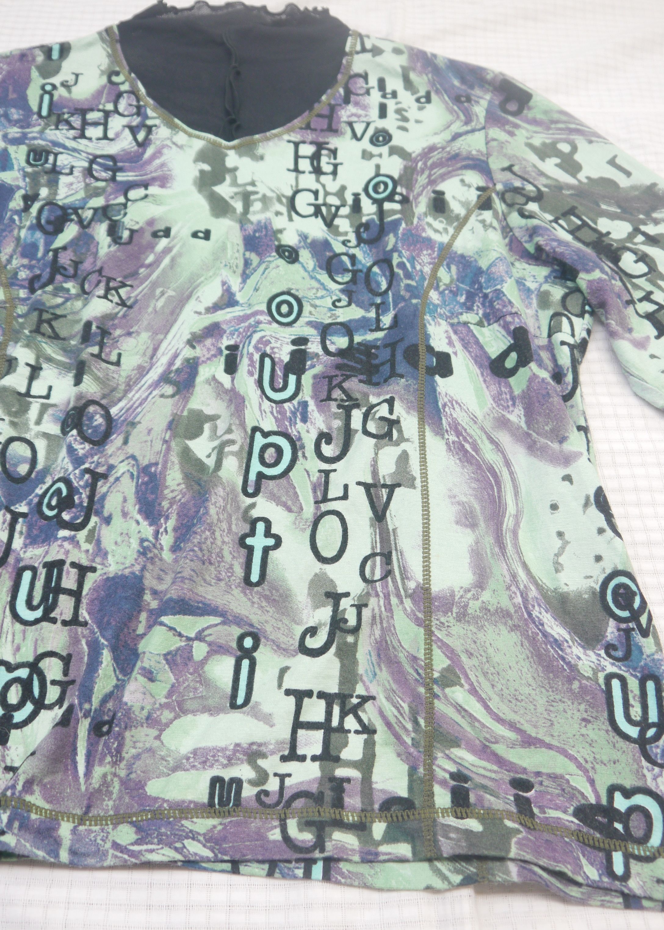Japanese Brand (S447) Chamois V Y2K Letter Printed Mesh Neck Blouse 42 Size M / US 6-8 / IT 42-44 - 6 Thumbnail