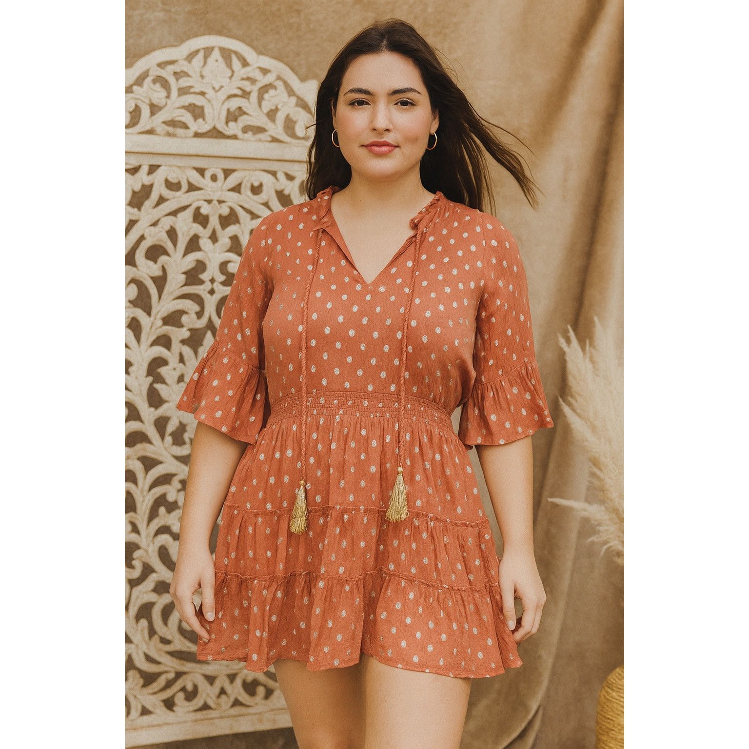 Anthropologie NWT Anthropologie Raga Tiered Mini Dress Dusty Pink Gold S Size S / US 4 / IT 40 - 1 Thumbnail