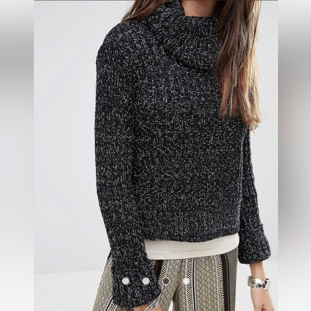 Free People Free People Black Marled Twisted Cable Knit Jumper Size M Size M / US 6-8 / IT 42-44 - 2 Thumbnail