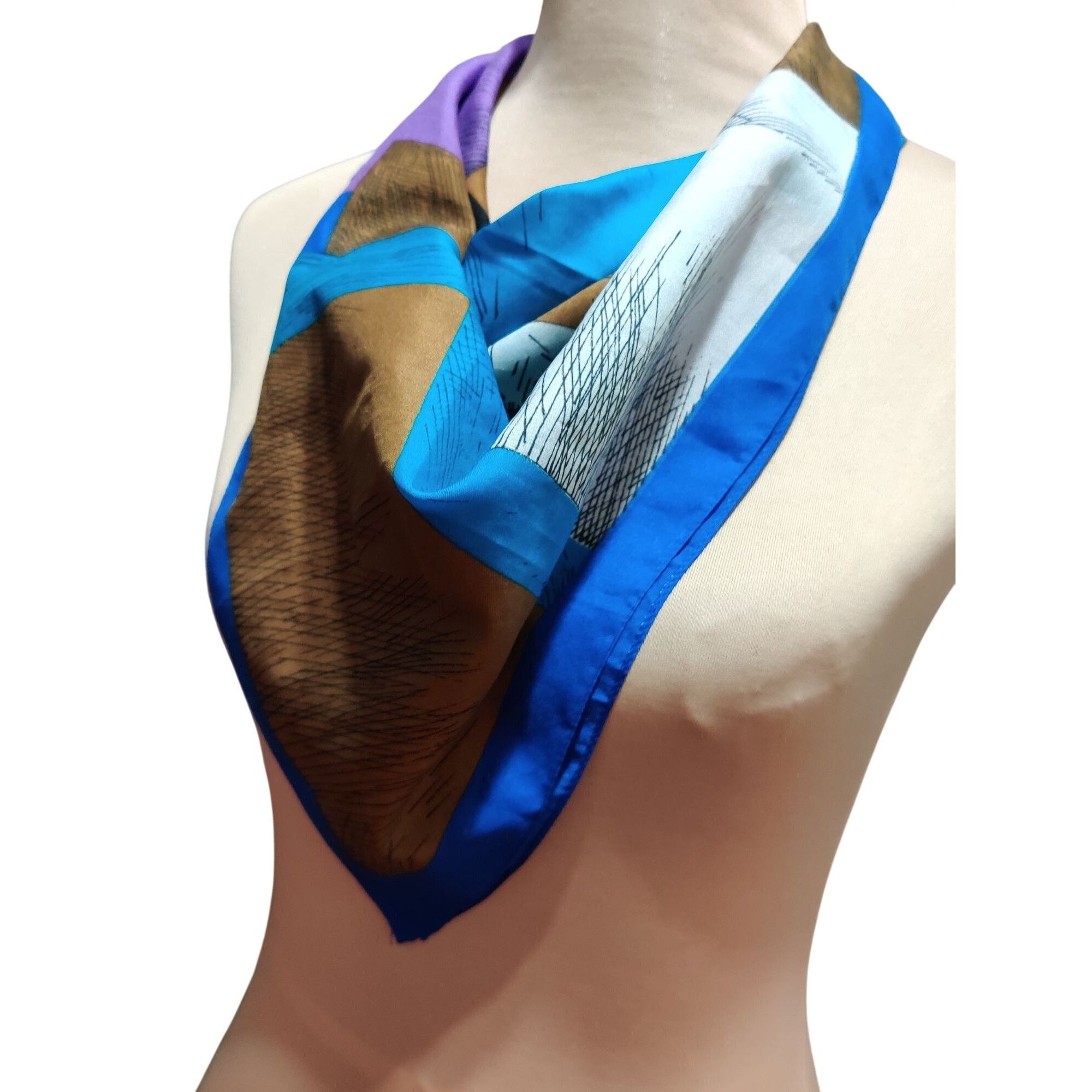 Vintage Womens Blue Abstract Geometric Square Scarf Italian Made Vin Size ONE SIZE - 6 Thumbnail