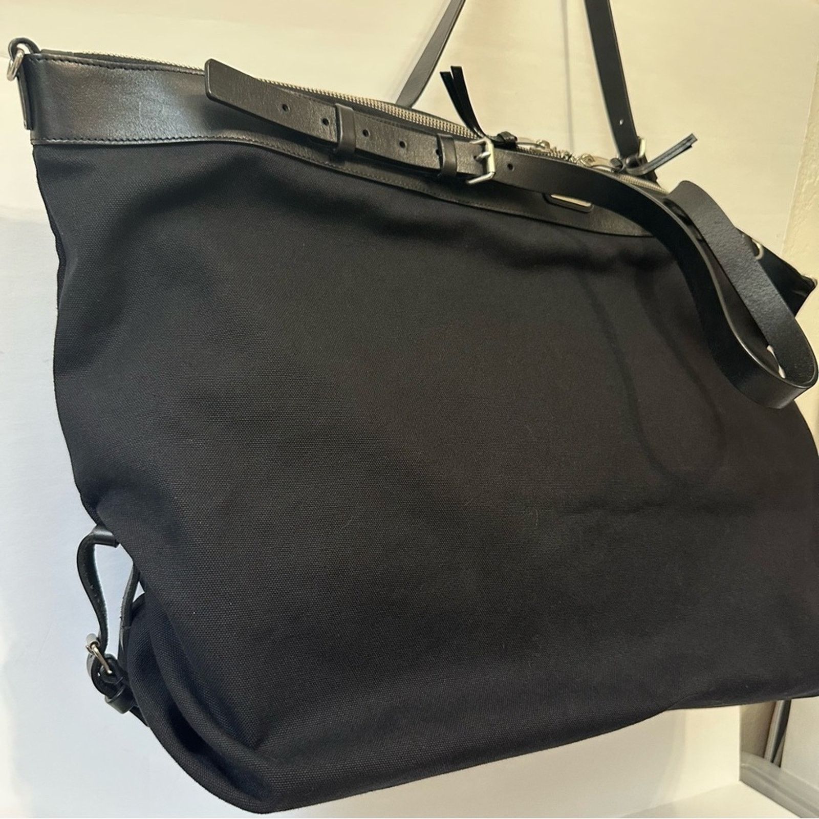 Saint Laurent Paris ID Convertible Canvas Travel Duffel Bag Lrg Black Leather Size ONE SIZE - 12 Thumbnail